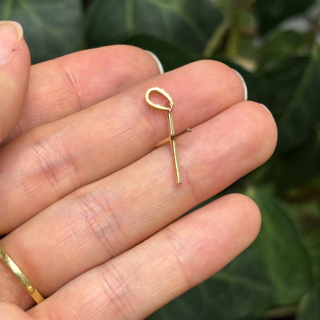 10k Gold Thin Sleek Small Cross Charm Pendant