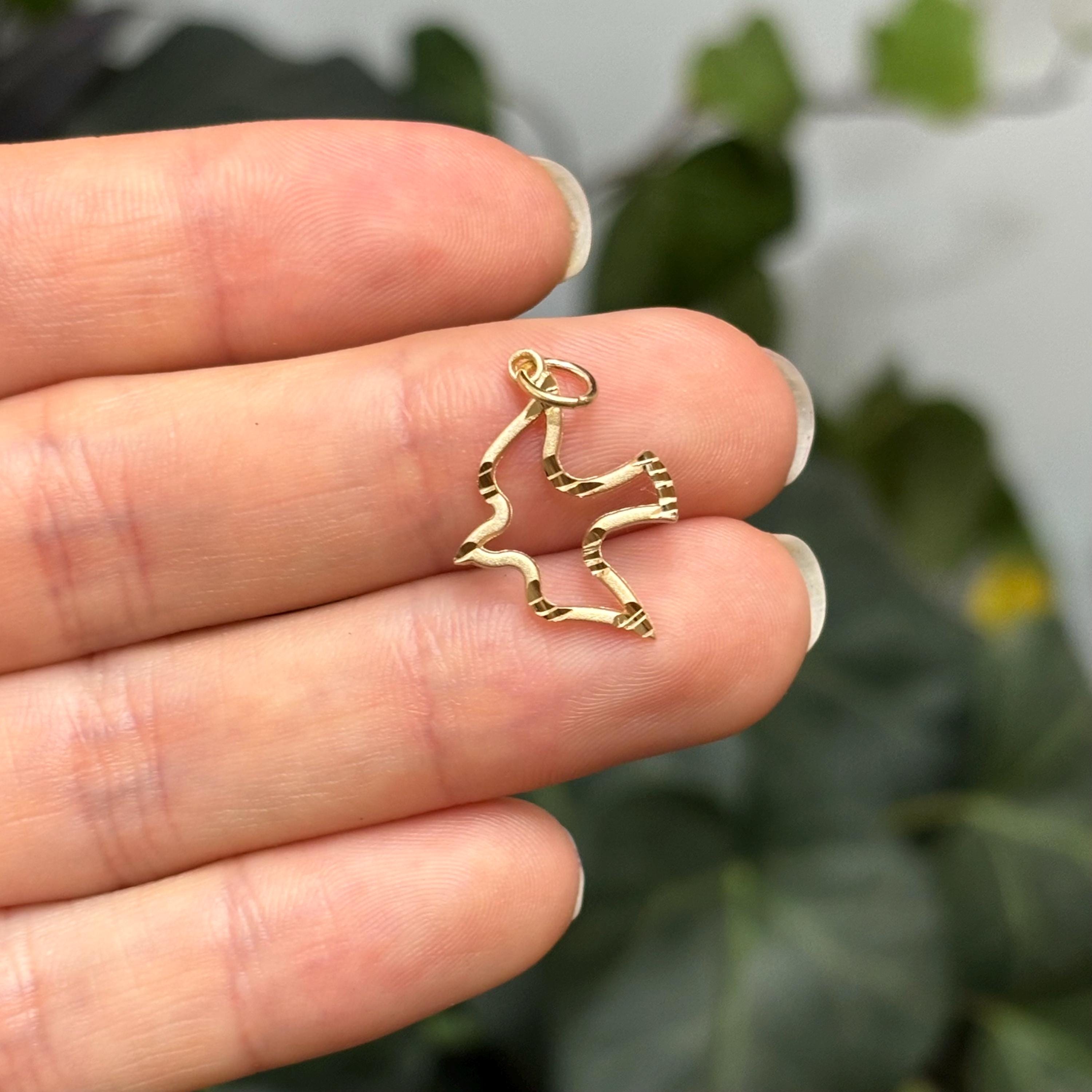 14k Gold Flying Dove Satin-Finished Charm Pendant