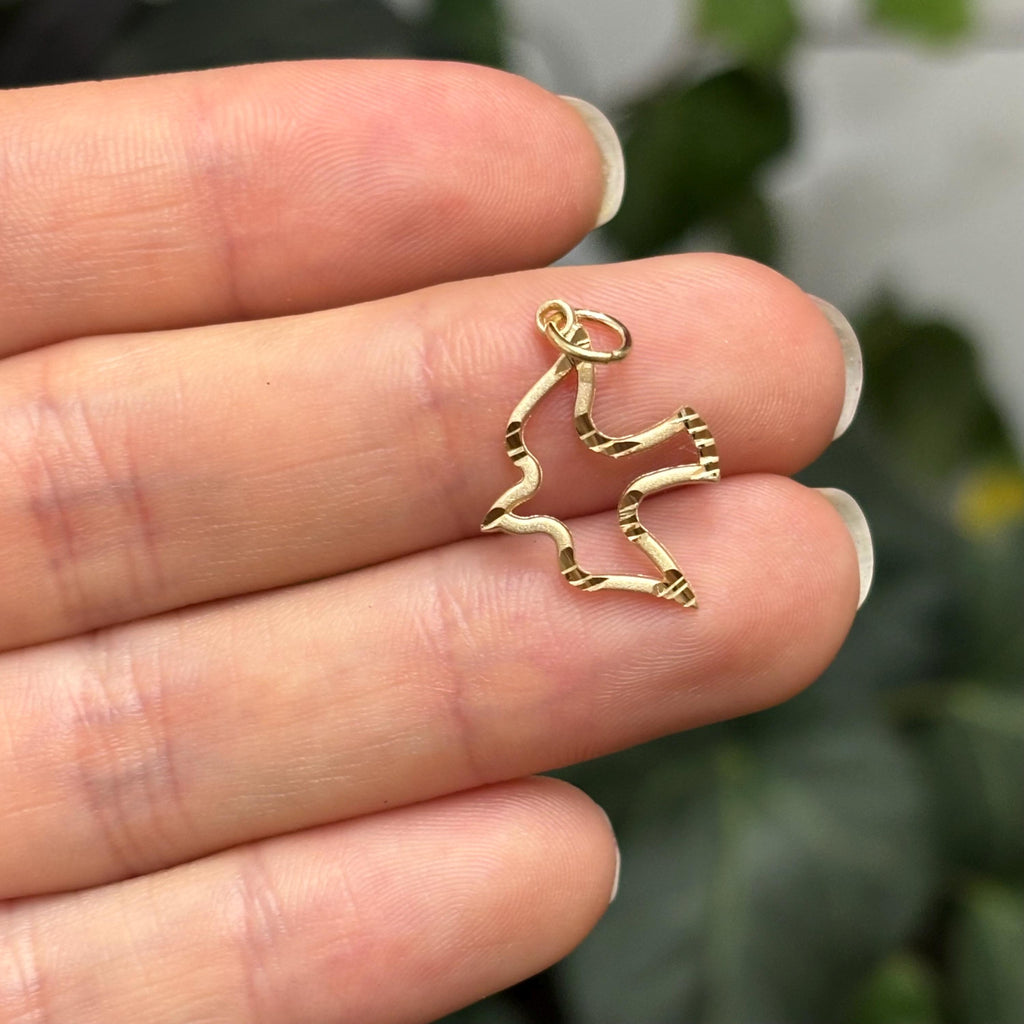 14k Gold Flying Dove Satin-Finished Charm Pendant