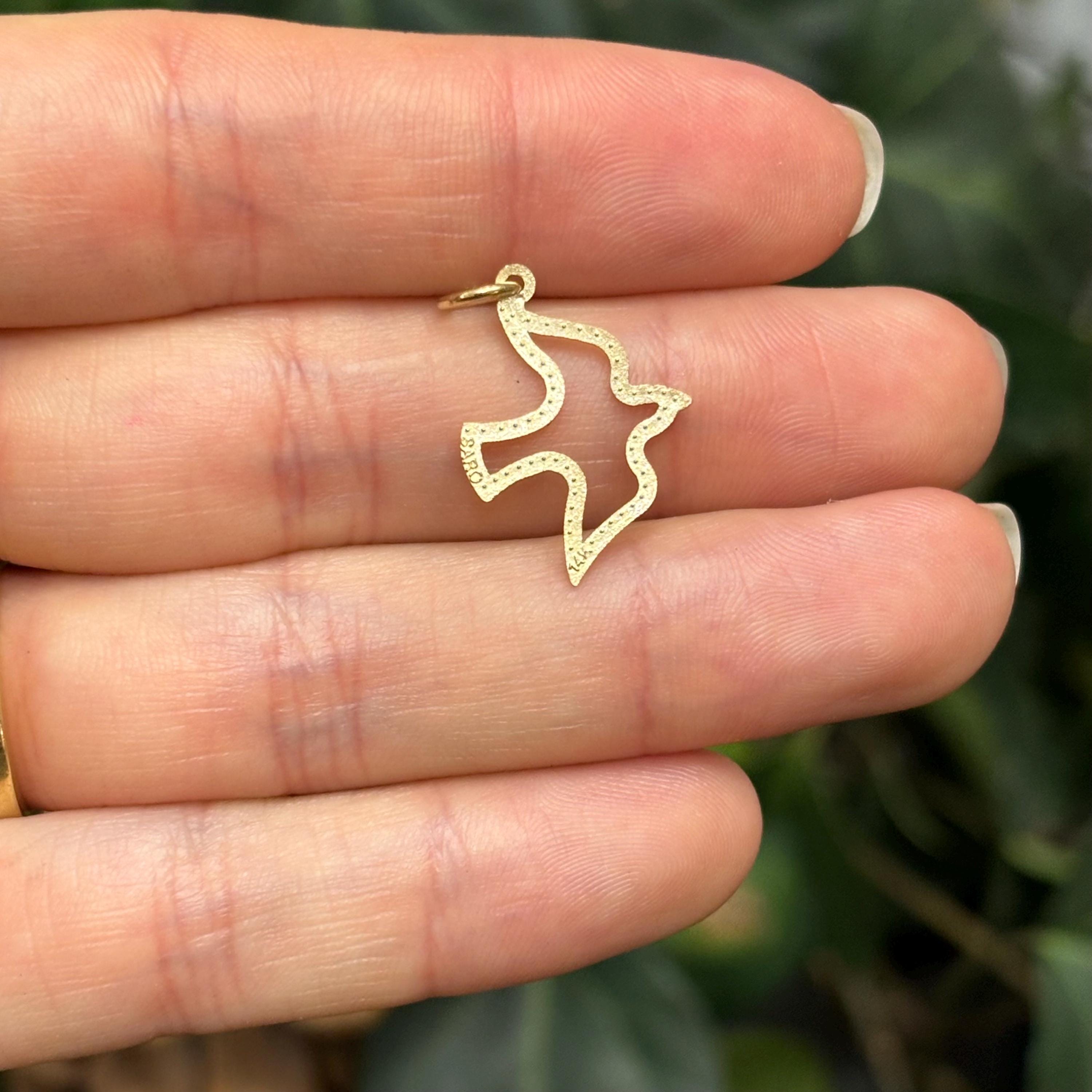 14k Gold Flying Dove Satin-Finished Charm Pendant
