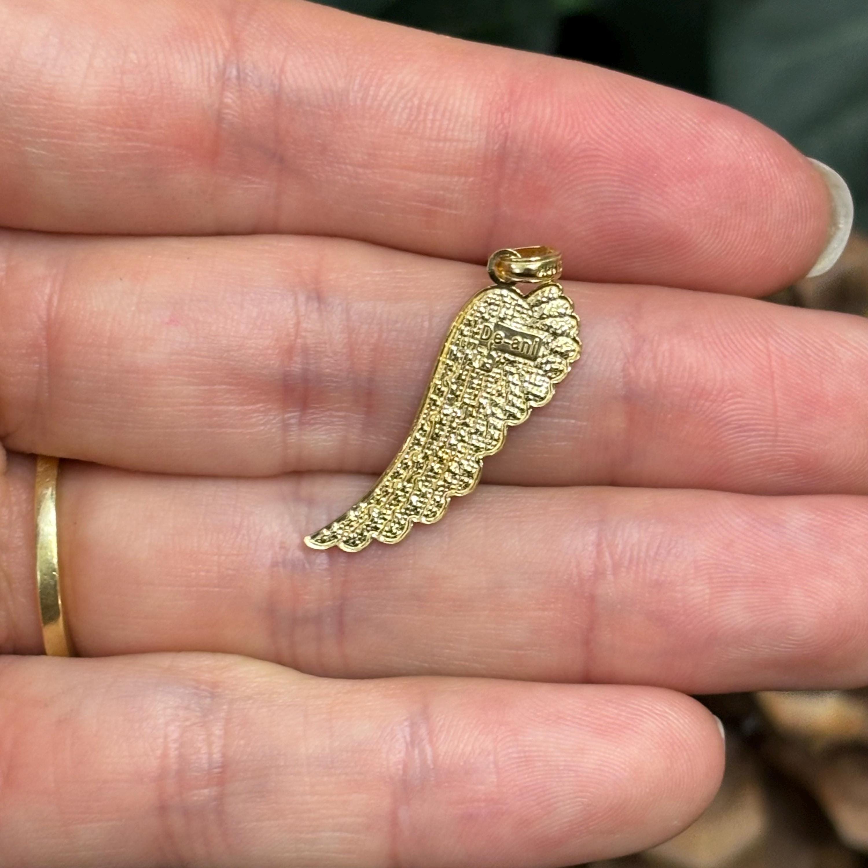14k Yellow Gold Angel Wing Charm Pendant