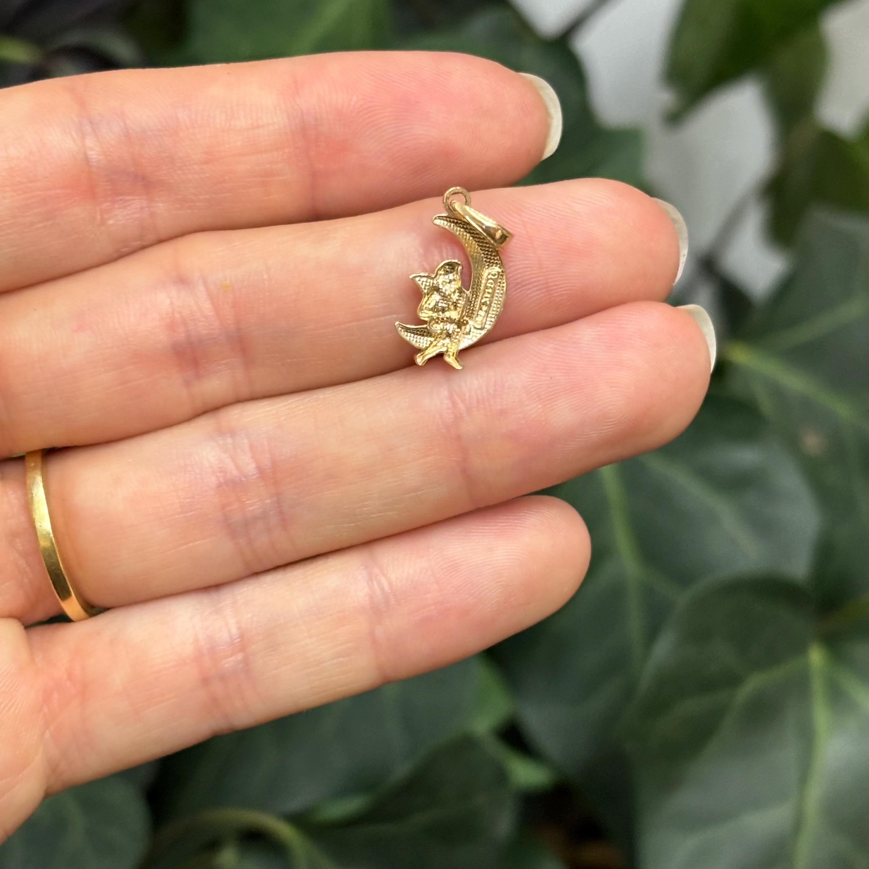 14k Gold Two-Tone Angel and Moon Charm Pendant