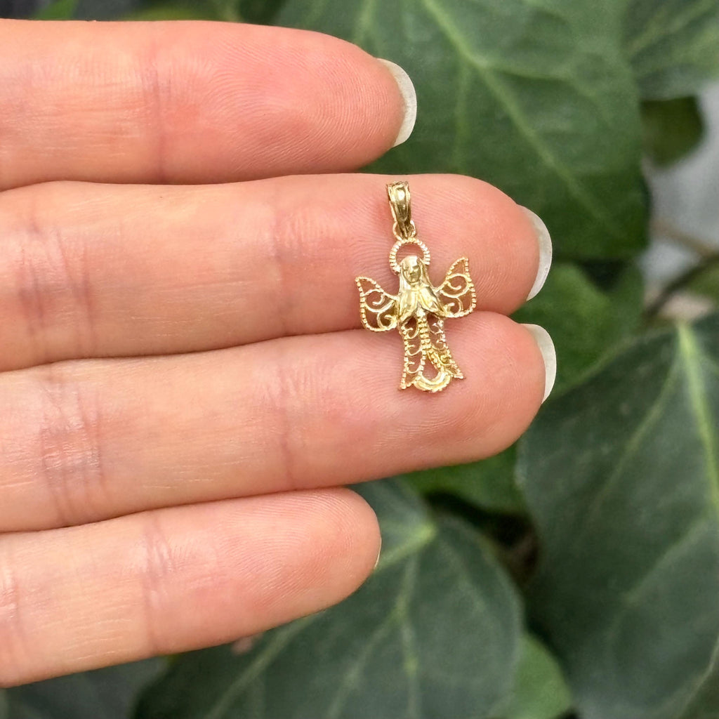 14k Gold Filigree Angel Charm Pendant