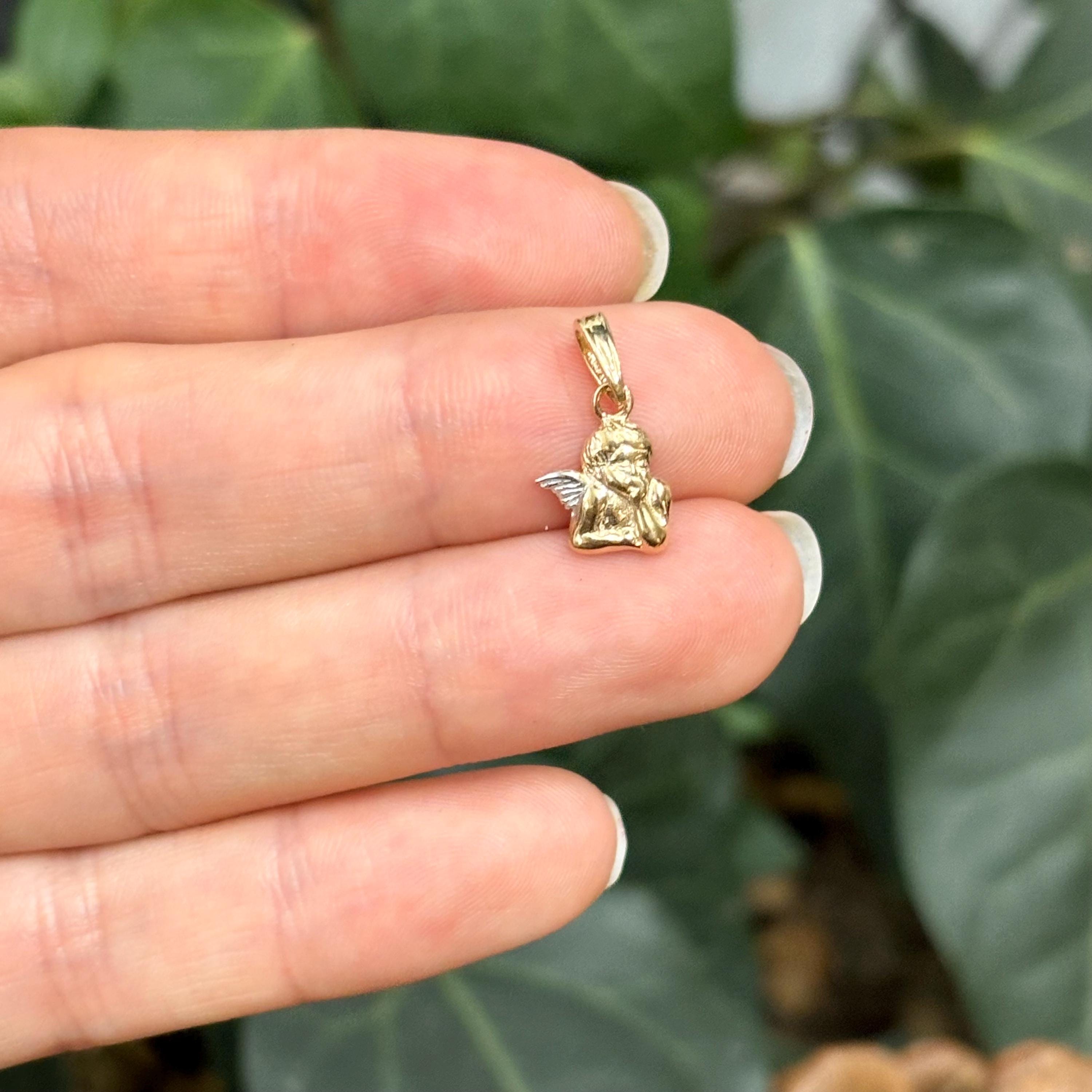 14k Gold Two-Tone Resting Baby Angel Charm Pendant
