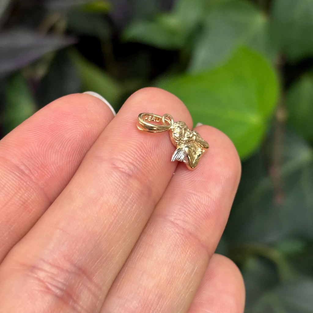 14k Gold Two-Tone Resting Baby Angel Charm Pendant