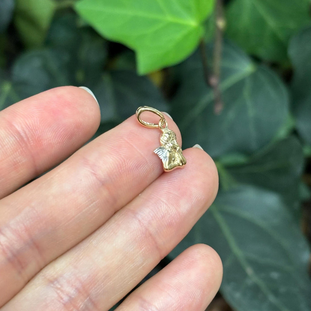 14k Gold Two-Tone Resting Baby Angel Charm Pendant