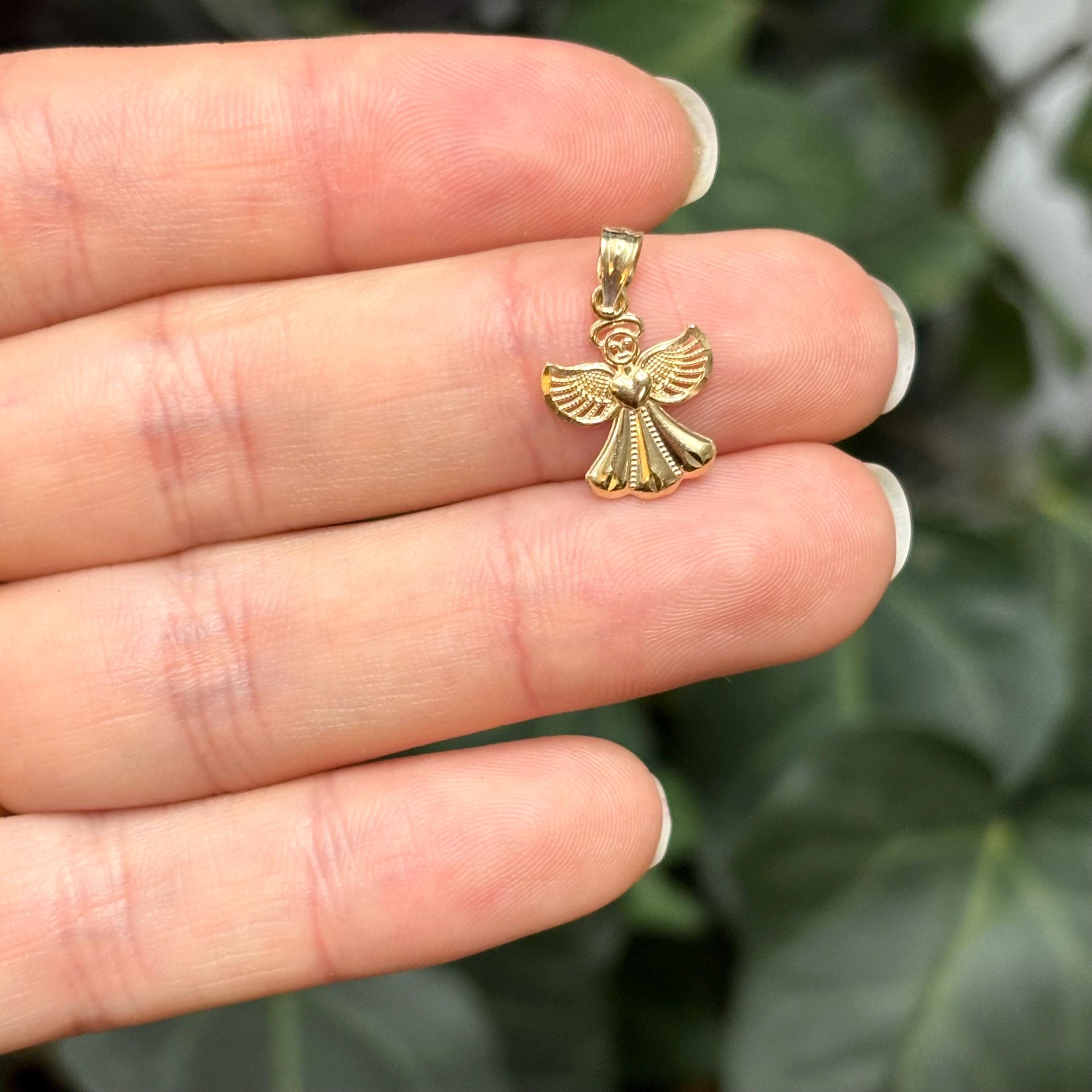 14k Gold Angel and Heart Charm Pendant