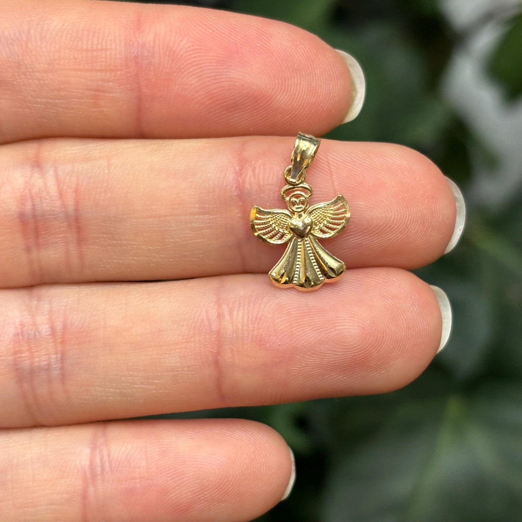 14k Gold Angel and Heart Charm Pendant