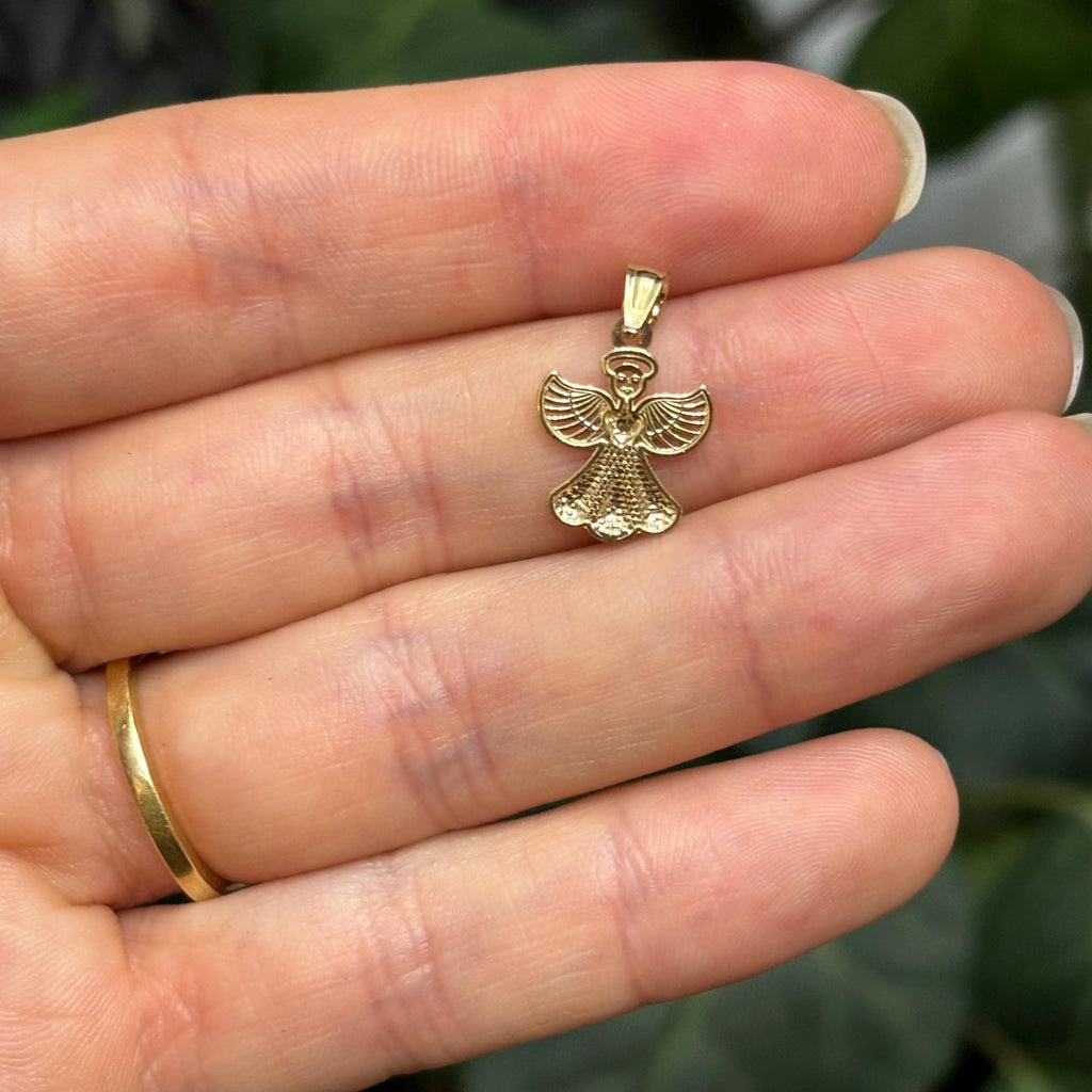 14k Gold Angel and Heart Charm Pendant