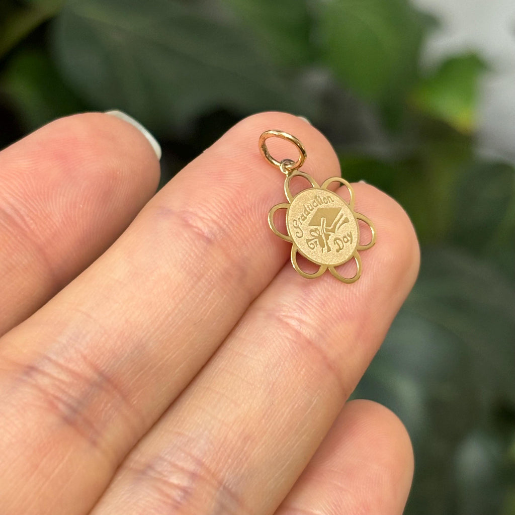 14K Yellow Gold Graduation Day Detailed Charm Pendant