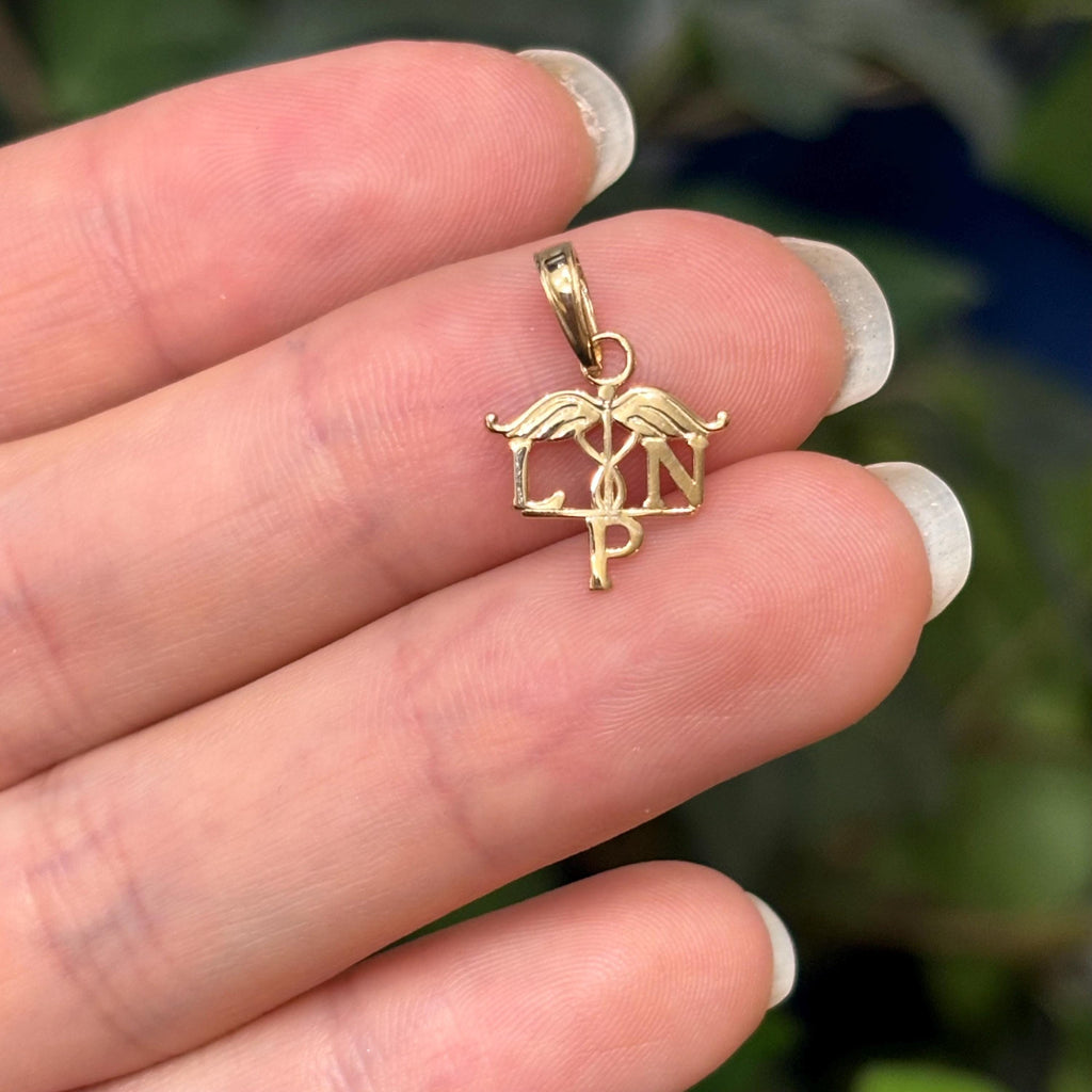 14K Yellow Gold LPN Symbol Nurse Detailed Charm Pendant