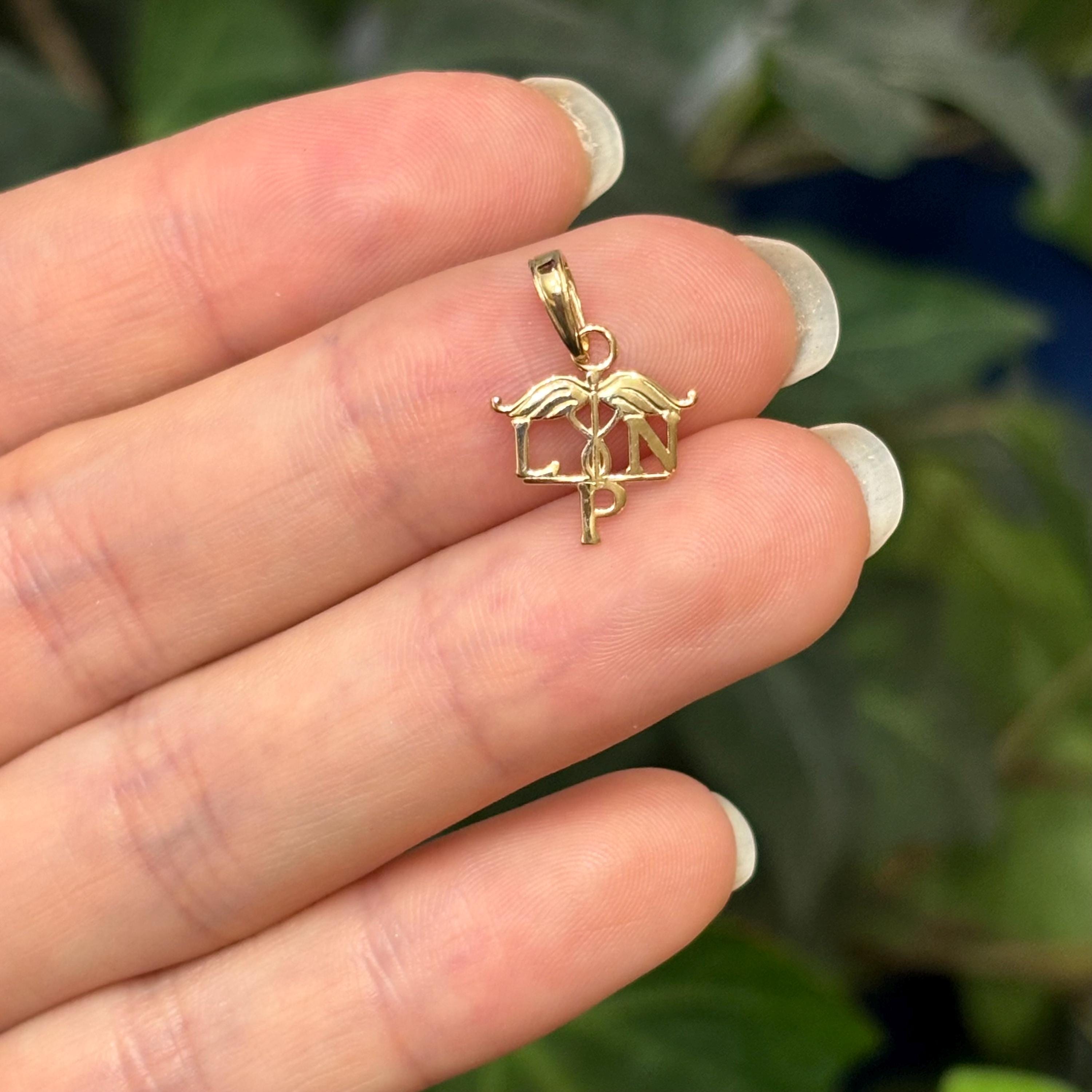 10K Yellow Gold LPN Symbol Nurse Detailed Charm Pendant