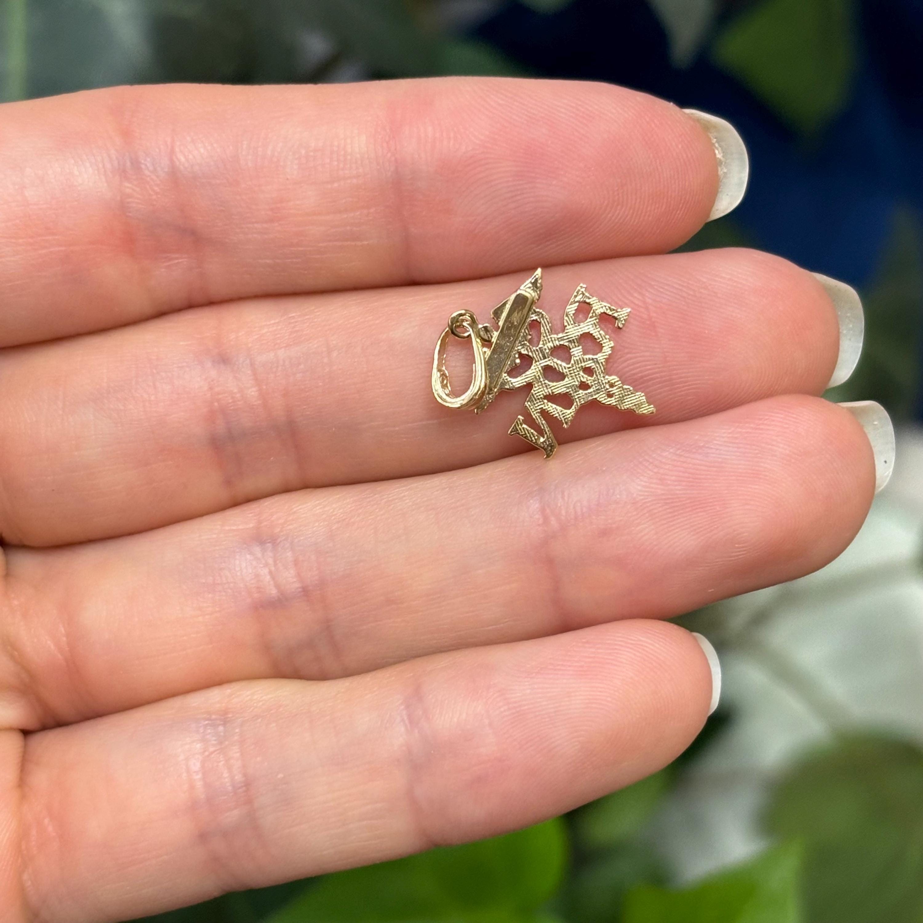 10K Yellow Gold RN Caduceus Nurse Detailed Charm Pendant