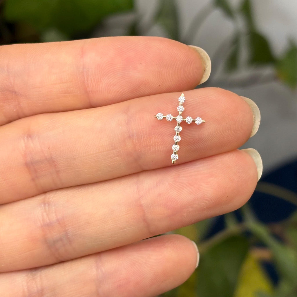 10k Gold Cubic Zirconia Stones Small Cross Charm Pendant Slide
