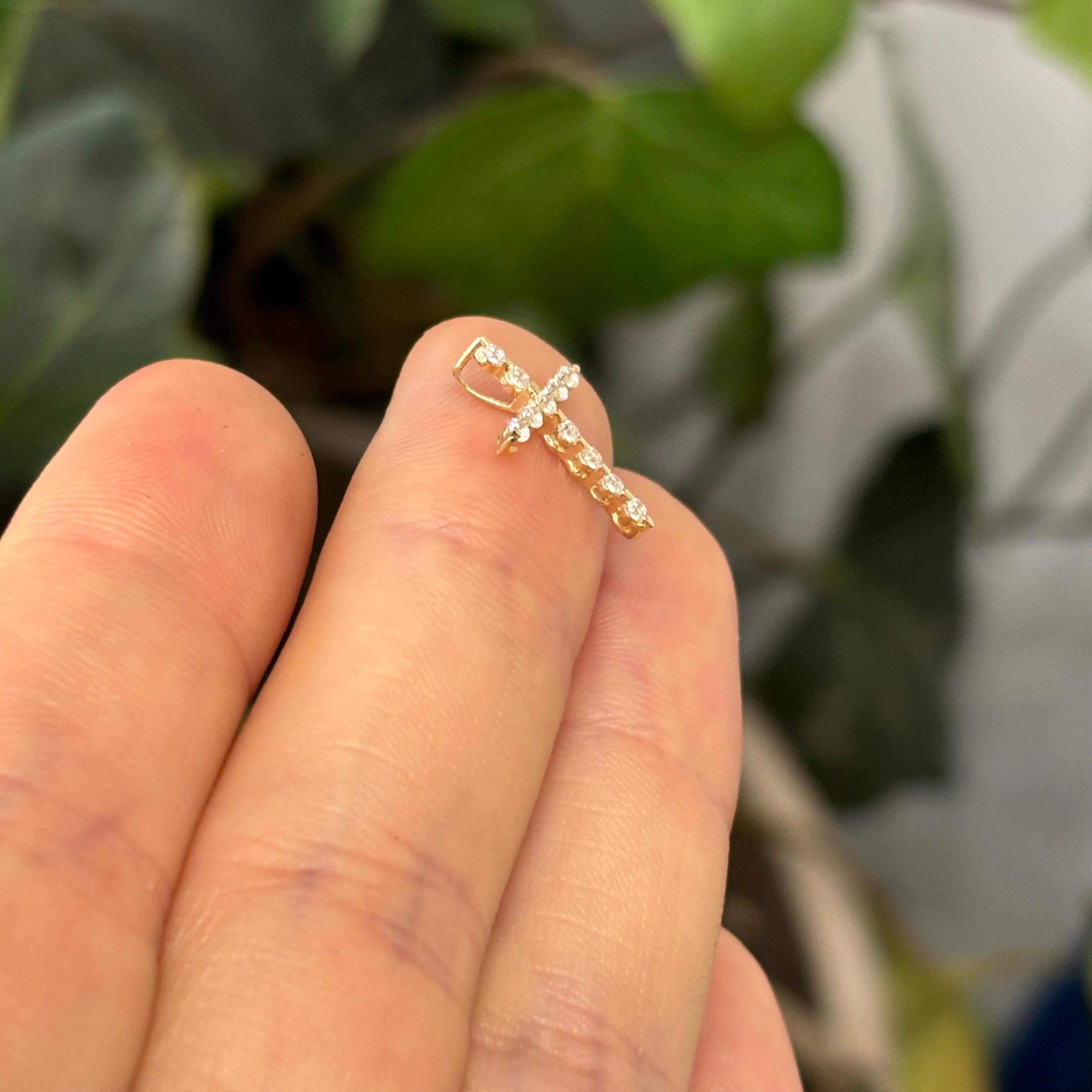10k Gold Cubic Zirconia Stones Small Cross Charm Pendant Slide