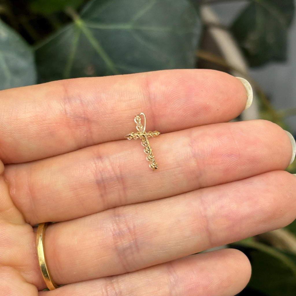 10k Gold Cubic Zirconia Stones Small Cross Charm Pendant Slide