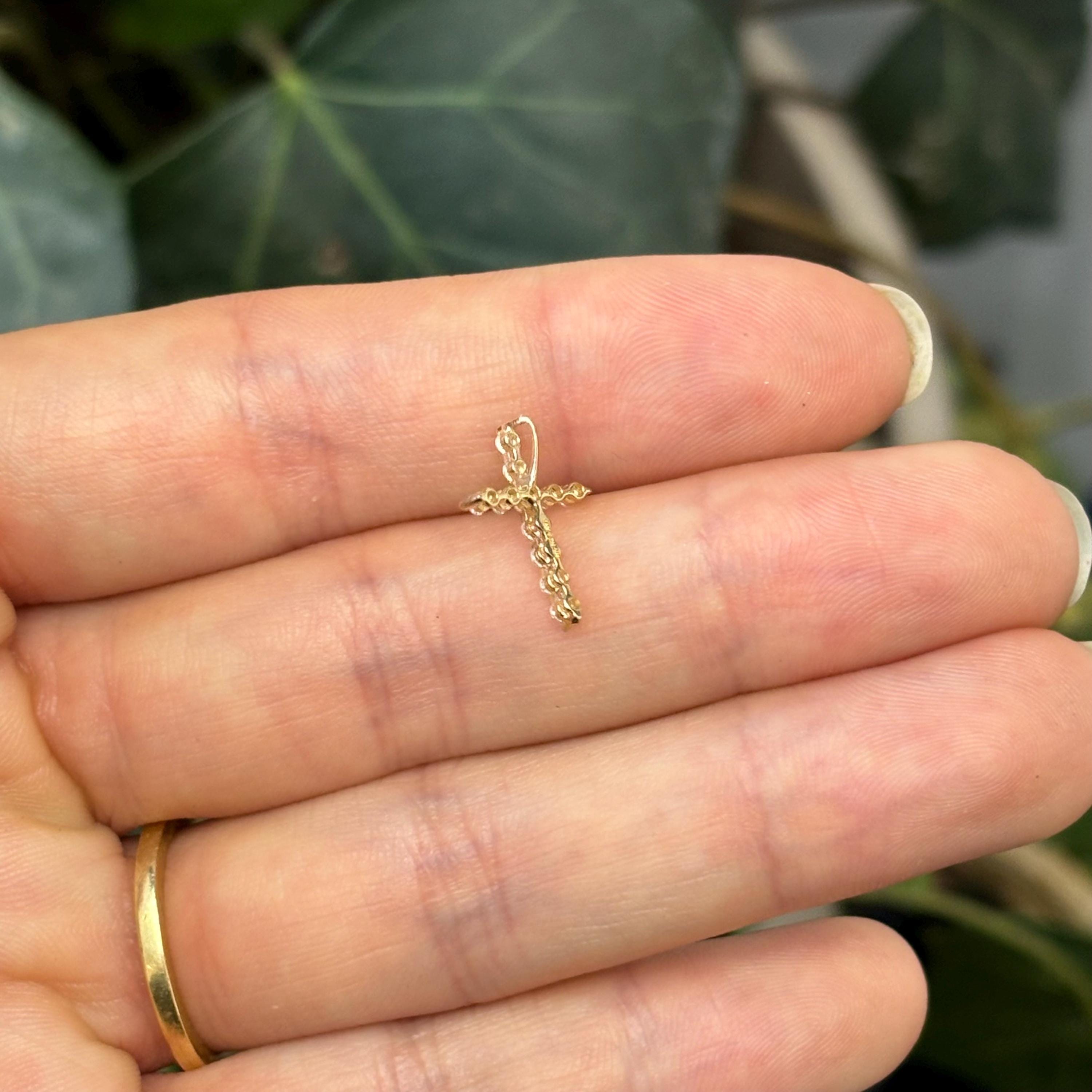 10k Gold Cubic Zirconia Stones Small Cross Charm Pendant Slide