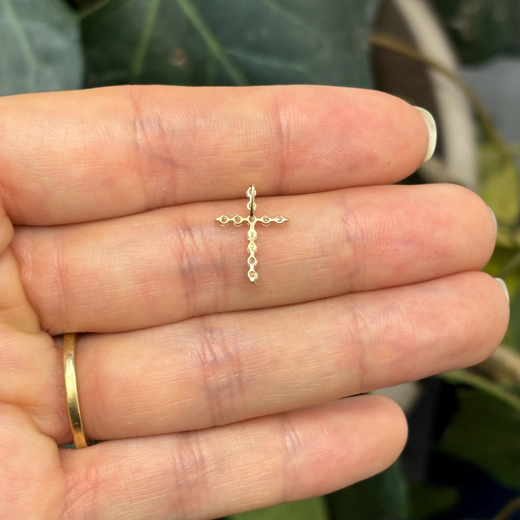 10k Gold Cubic Zirconia Stones Small Cross Charm Pendant Slide
