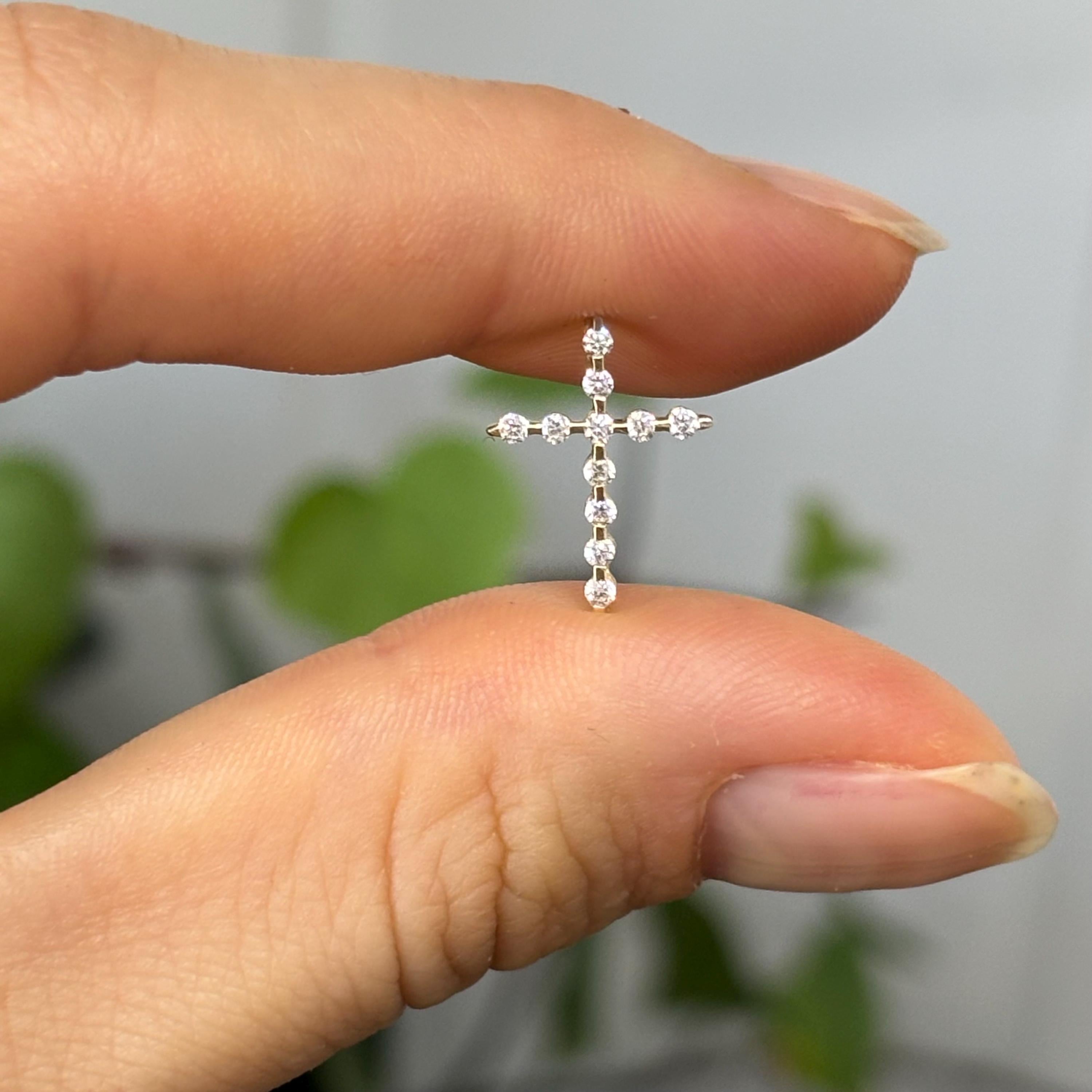 10k Gold Cubic Zirconia Stones Small Cross Charm Pendant Slide