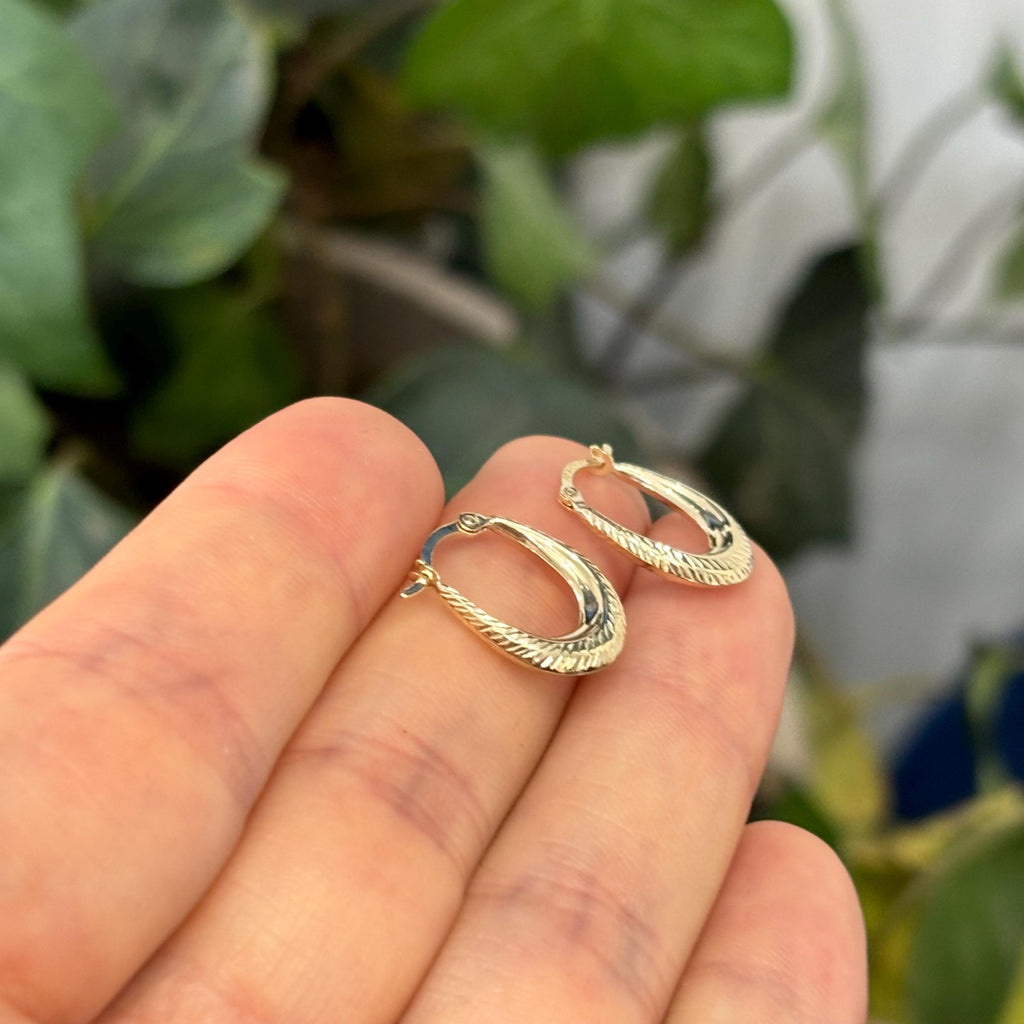 10k Gold Oval Textured Mini Hoop Earrings