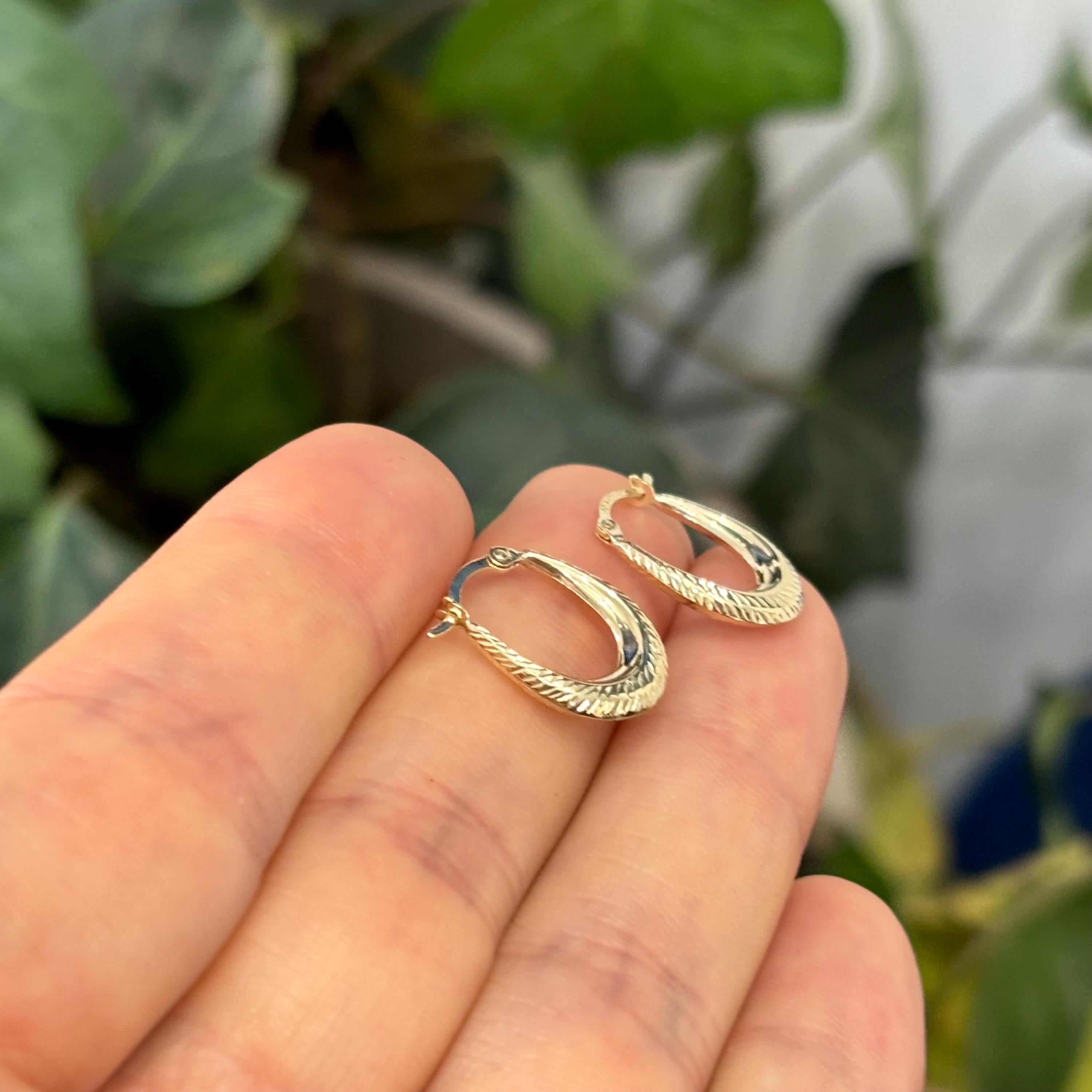 10k Gold Oval Textured Mini Hoop Earrings