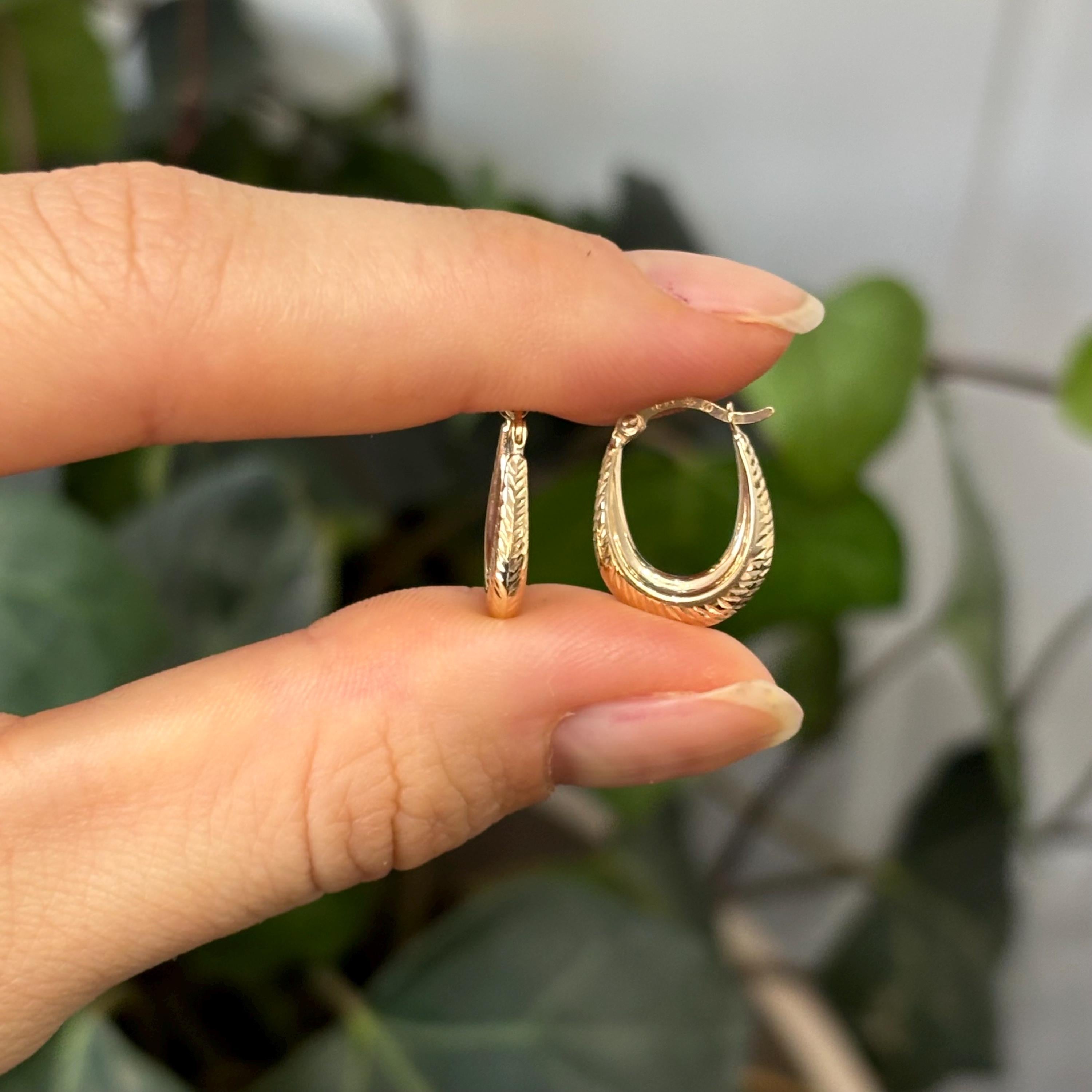 10k Gold Oval Textured Mini Hoop Earrings