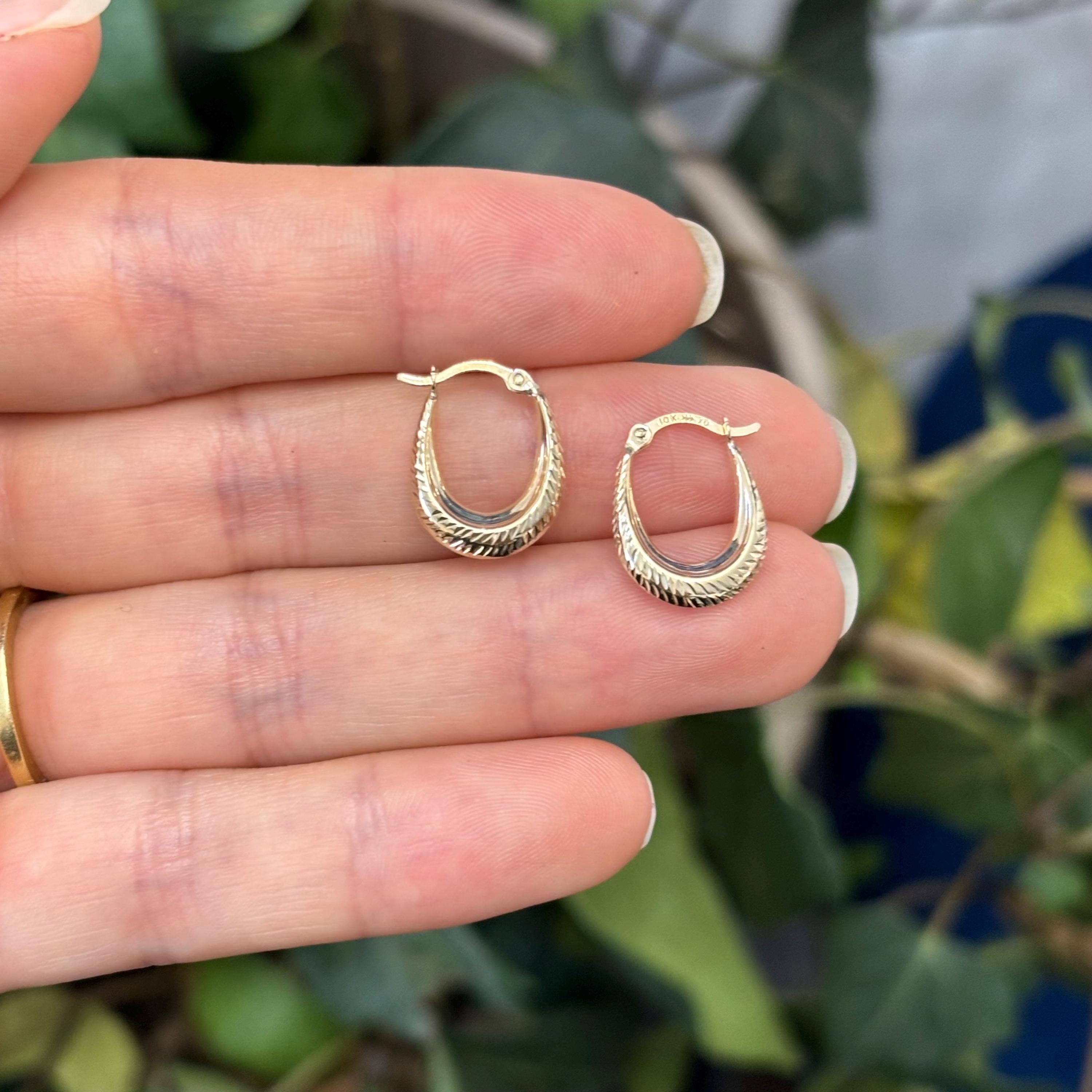 10k Gold Oval Textured Mini Hoop Earrings