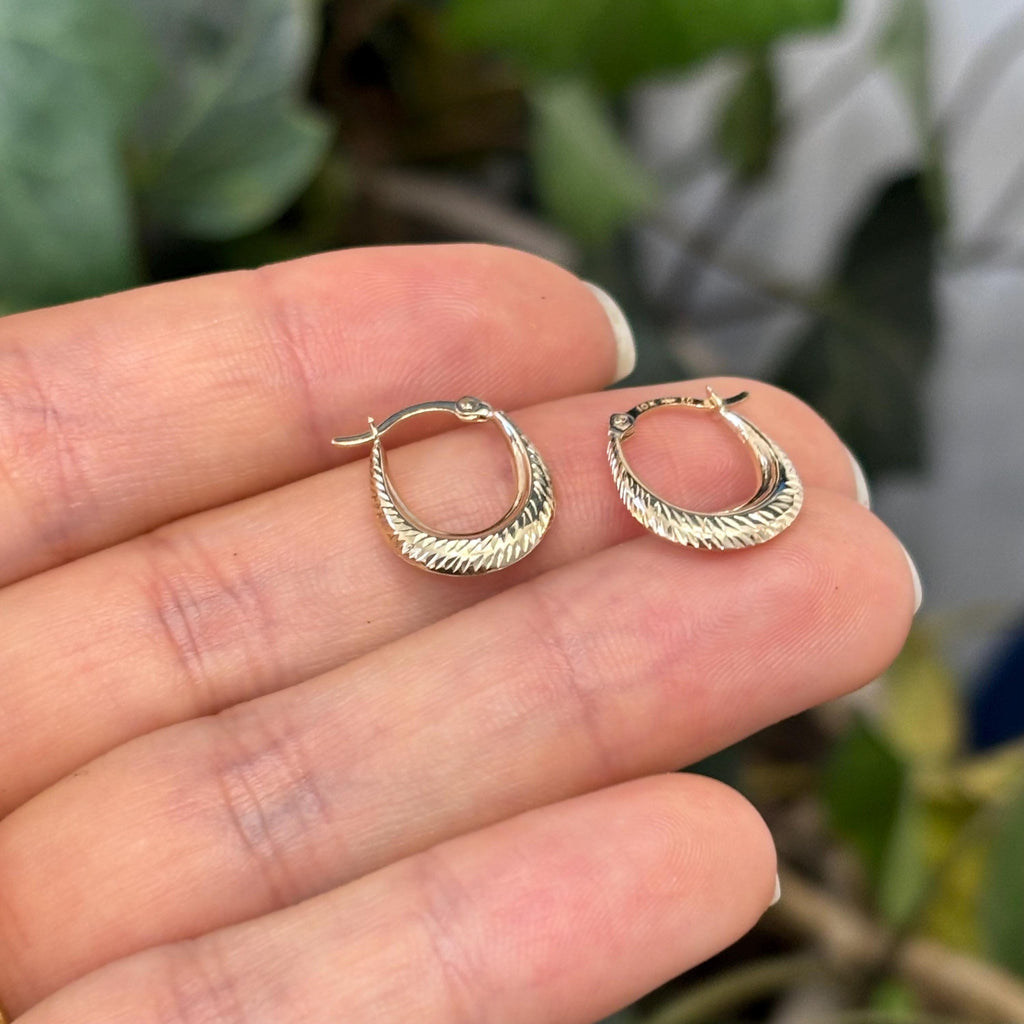 10k Gold Oval Textured Mini Hoop Earrings