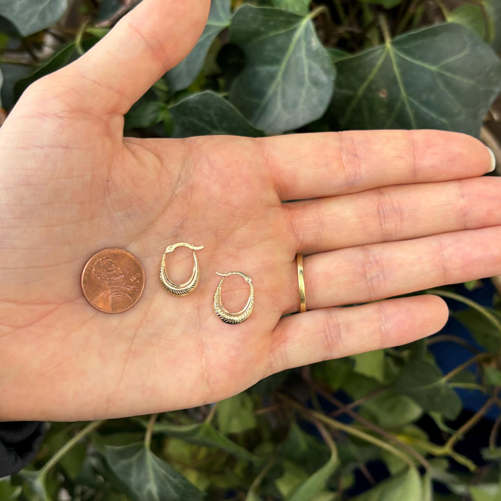 10k Gold Oval Textured Mini Hoop Earrings