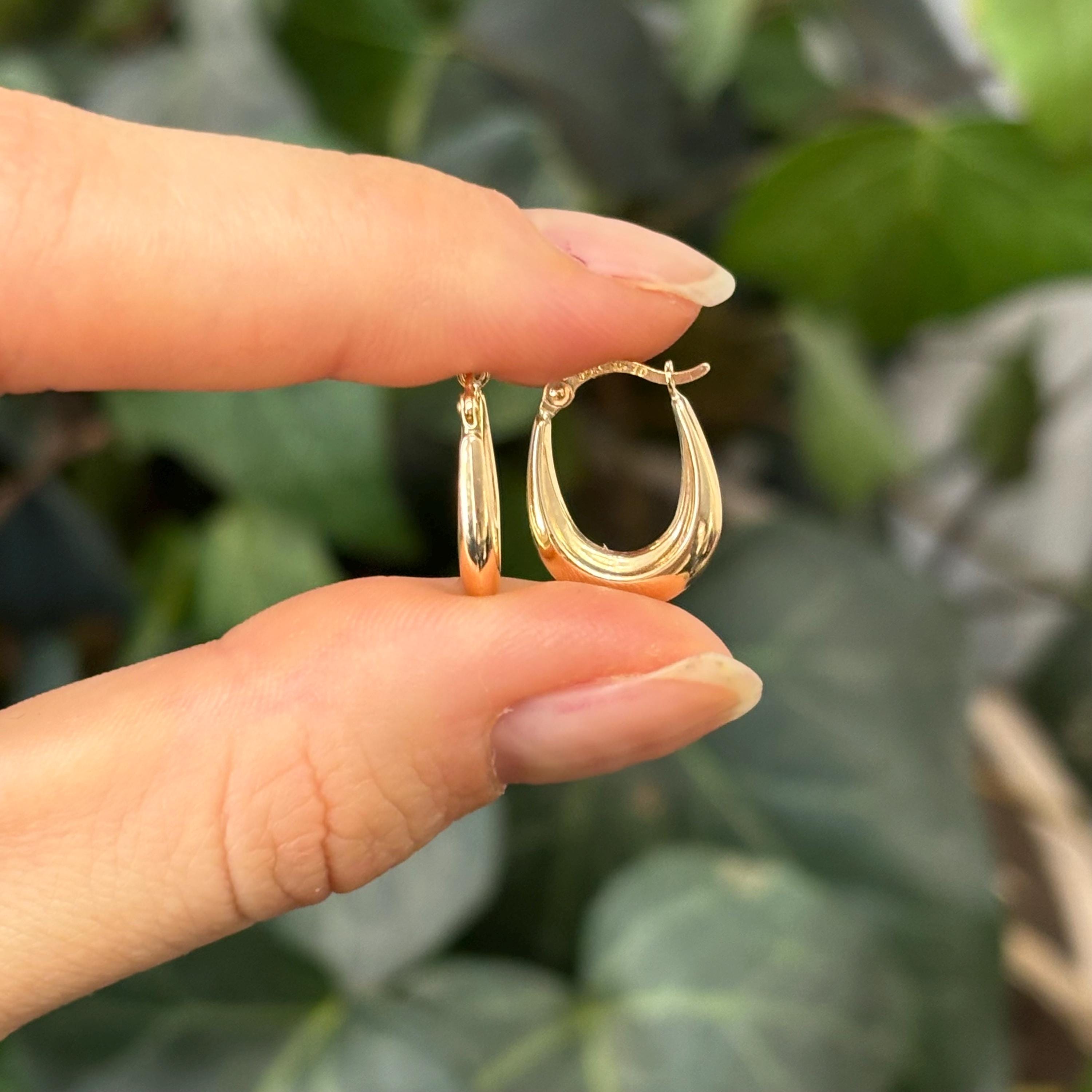 10k Gold Oval Textured Mini Hoop Earrings