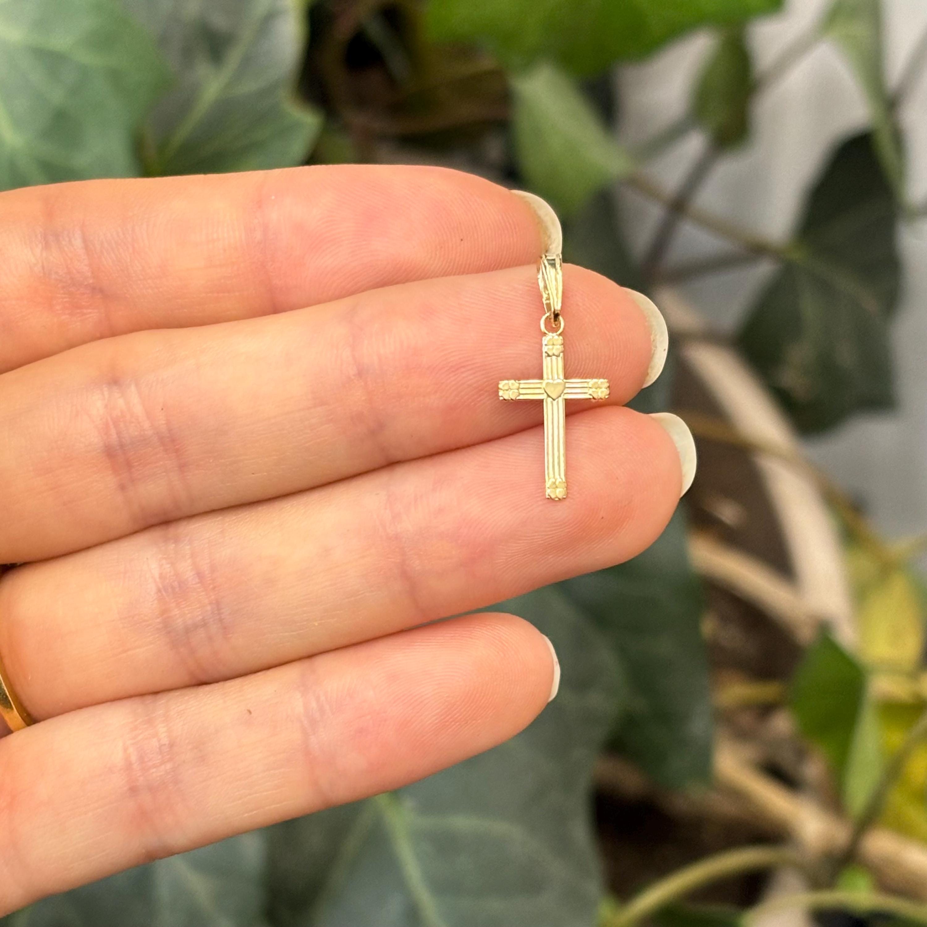 14k Heart and Clover Cross Mini Charm Pendant