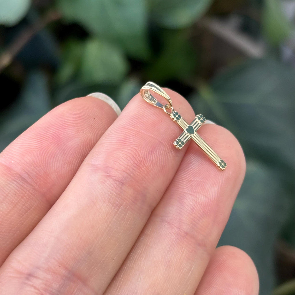 10k Heart and Clover Cross Mini Charm Pendant
