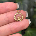 14K Yellow Gold Irish Claddagh Heart Circle Design Detailed Charm Pendant