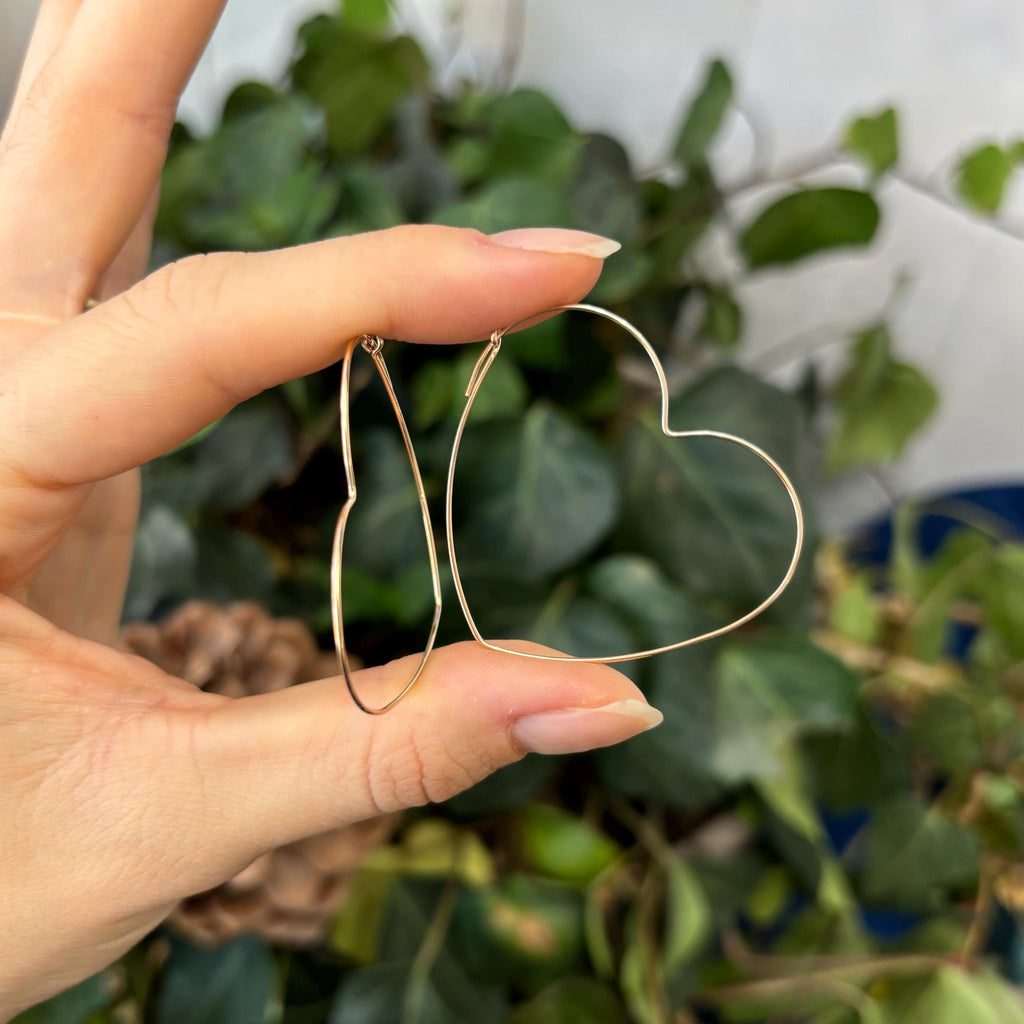 Yellow Gold-Filled Thin Heart Threader Hoop Earrings 40mm x 43mm