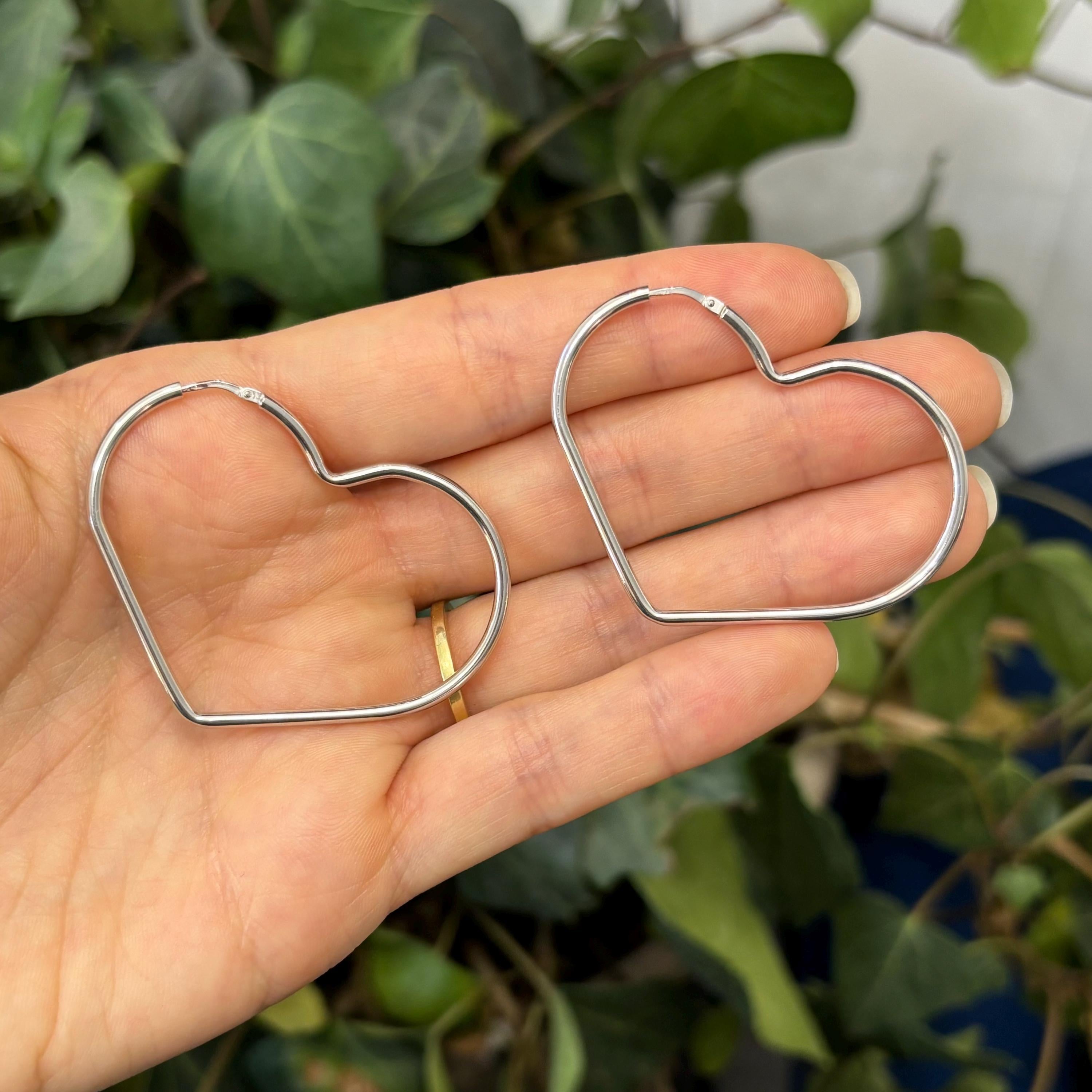 Sterling Silver Heart Hoop Earrings 45mm x 44mm