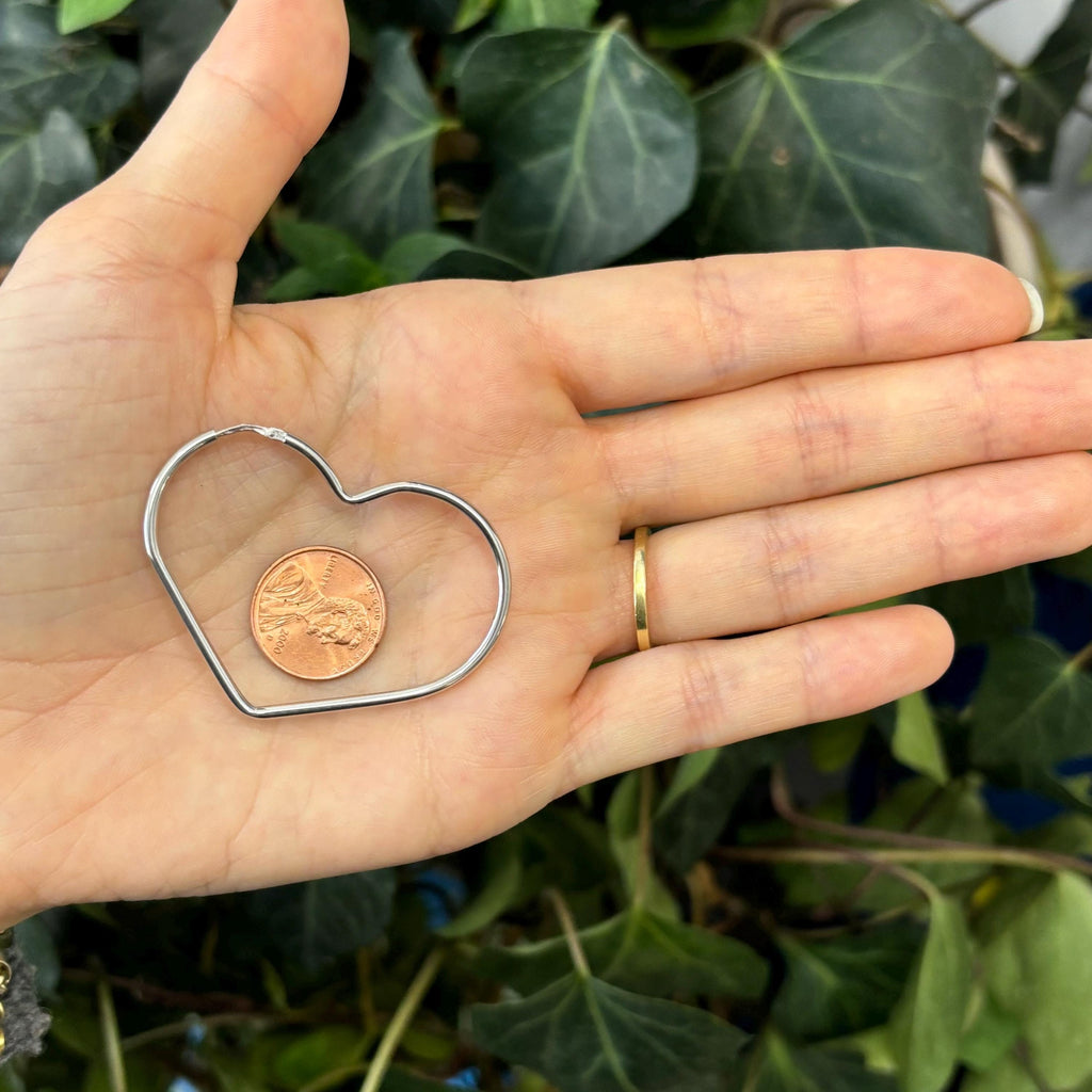 Sterling Silver Heart Hoop Earrings 45mm x 44mm
