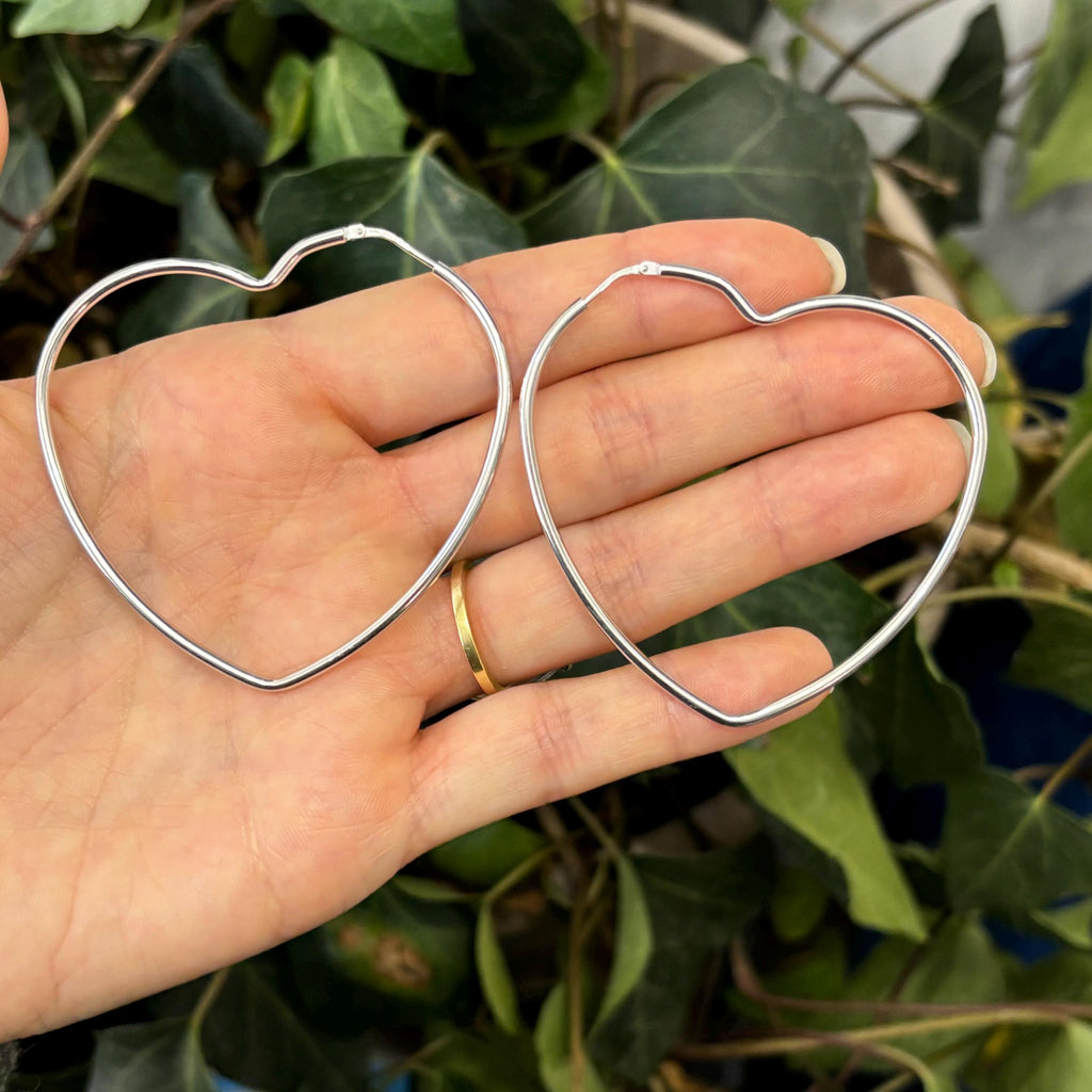 Sterling Silver Heart Large Hoop Earrings 59mm x 62mm