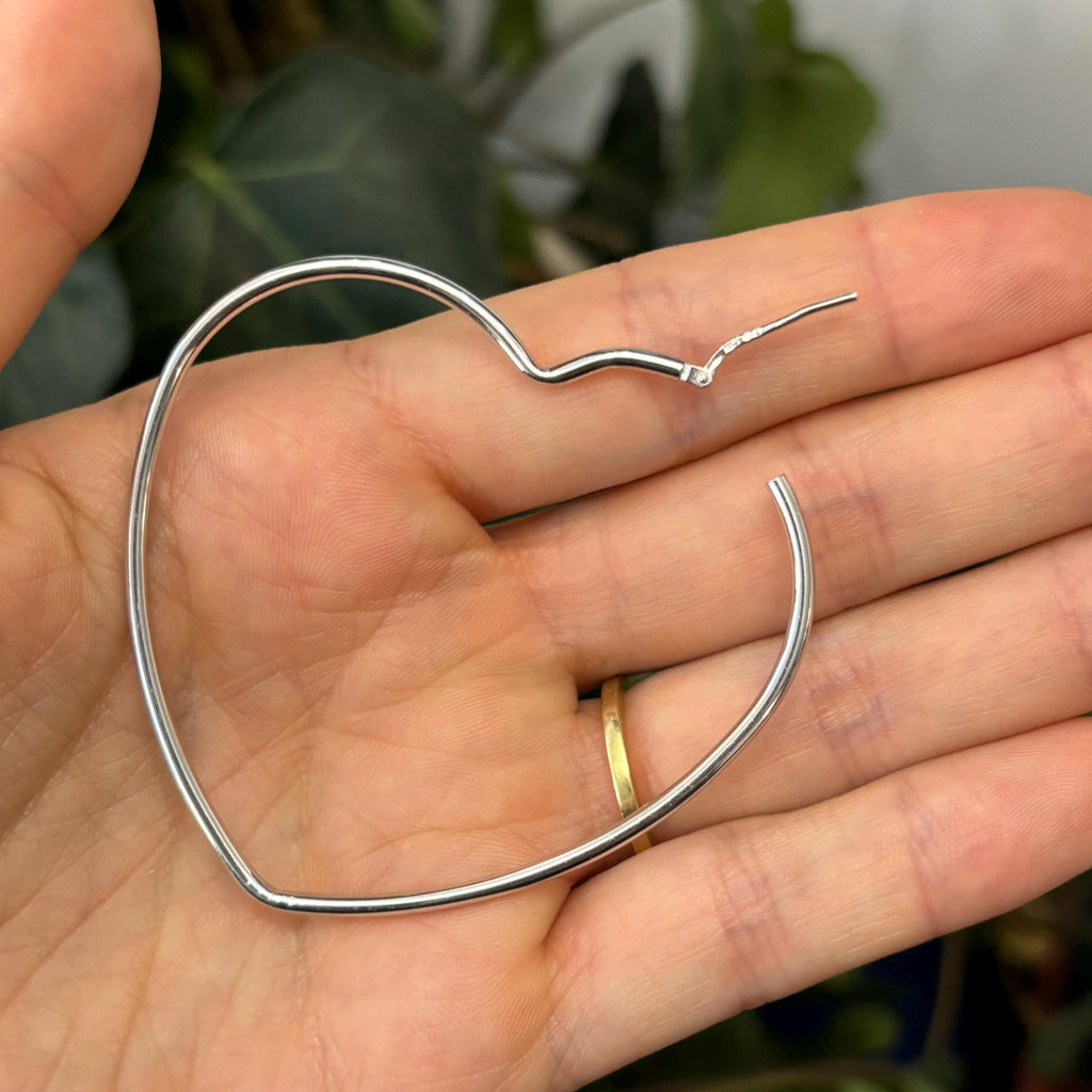 Sterling Silver Heart Large Hoop Earrings 59mm x 62mm