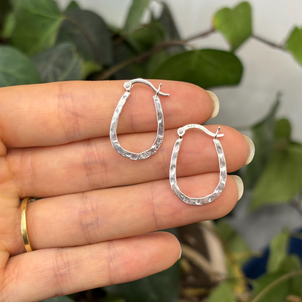 Sterling Silver Hammered Oval Hoop Earrings 20mm x 14mm