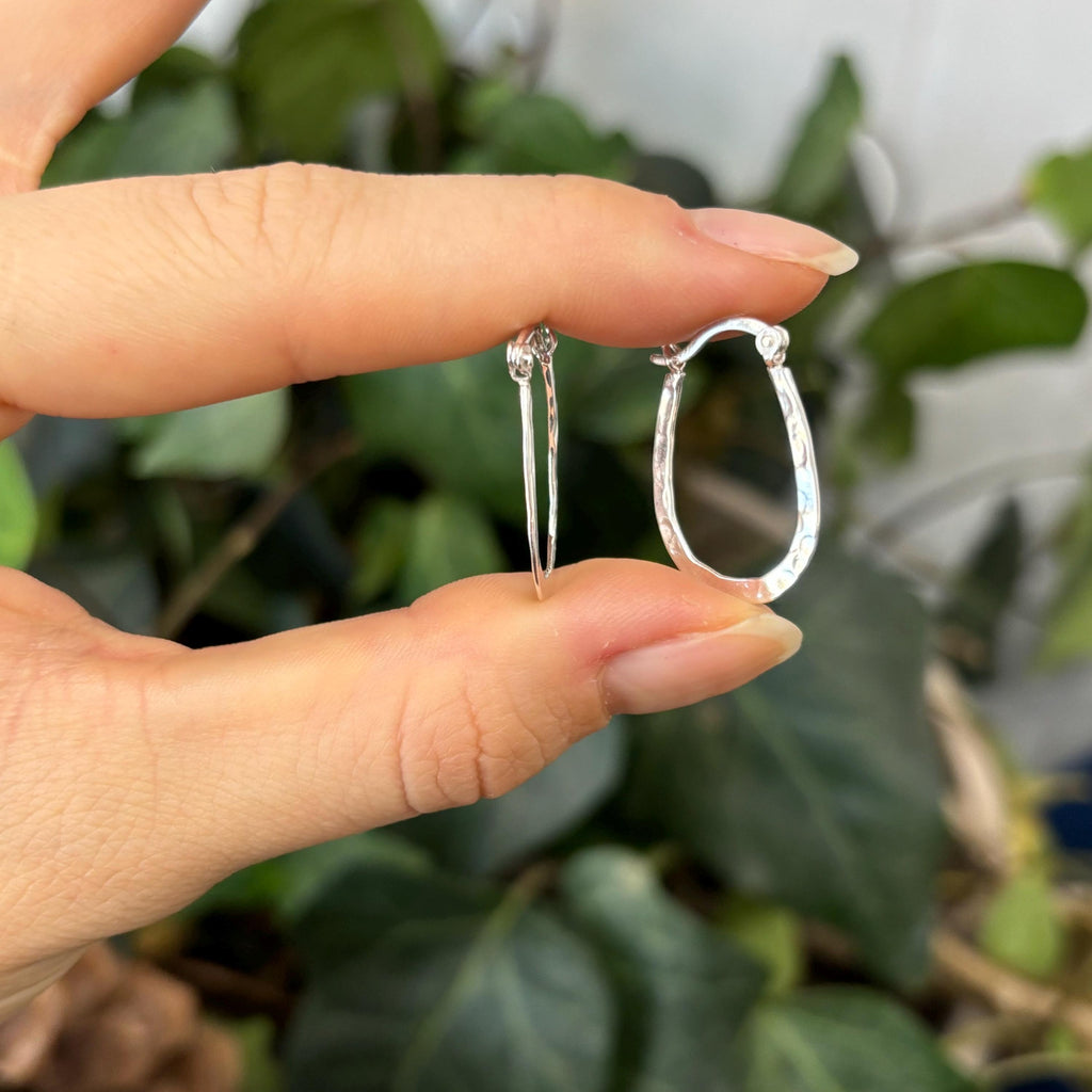 Sterling Silver Hammered Oval Hoop Earrings 20mm x 14mm