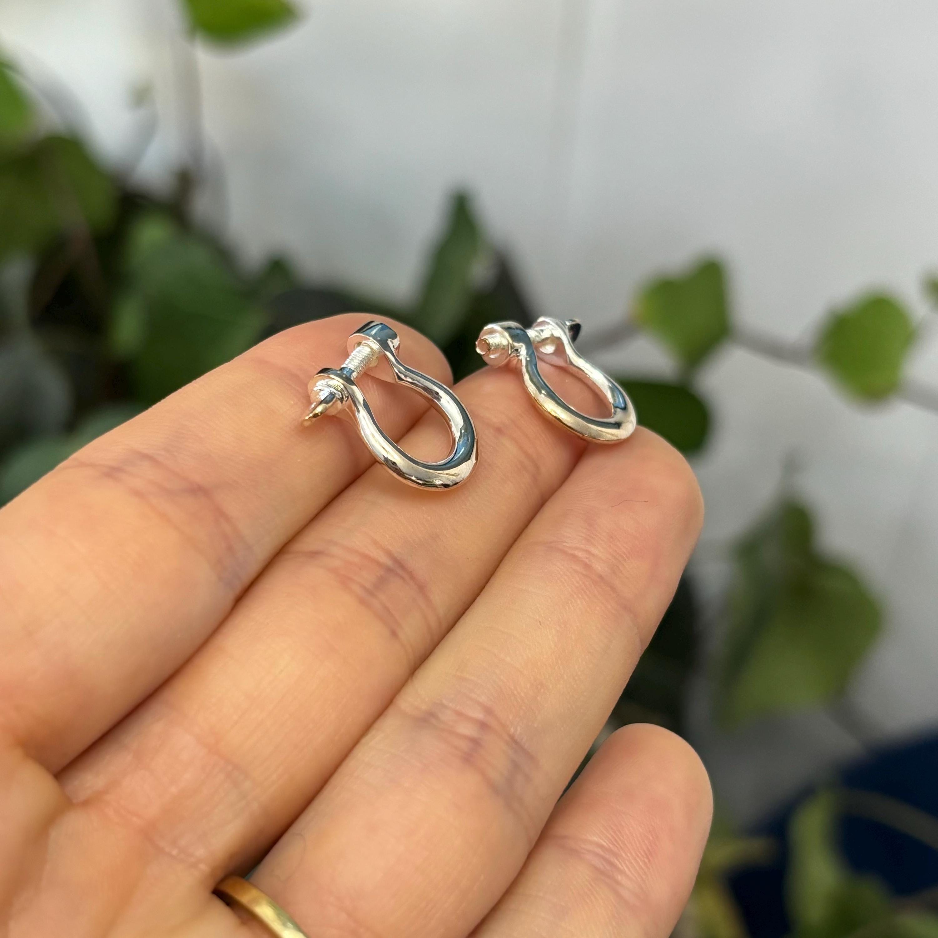 Sterling Silver Shackle Screw Link Hoop Earrings 12 Gauge