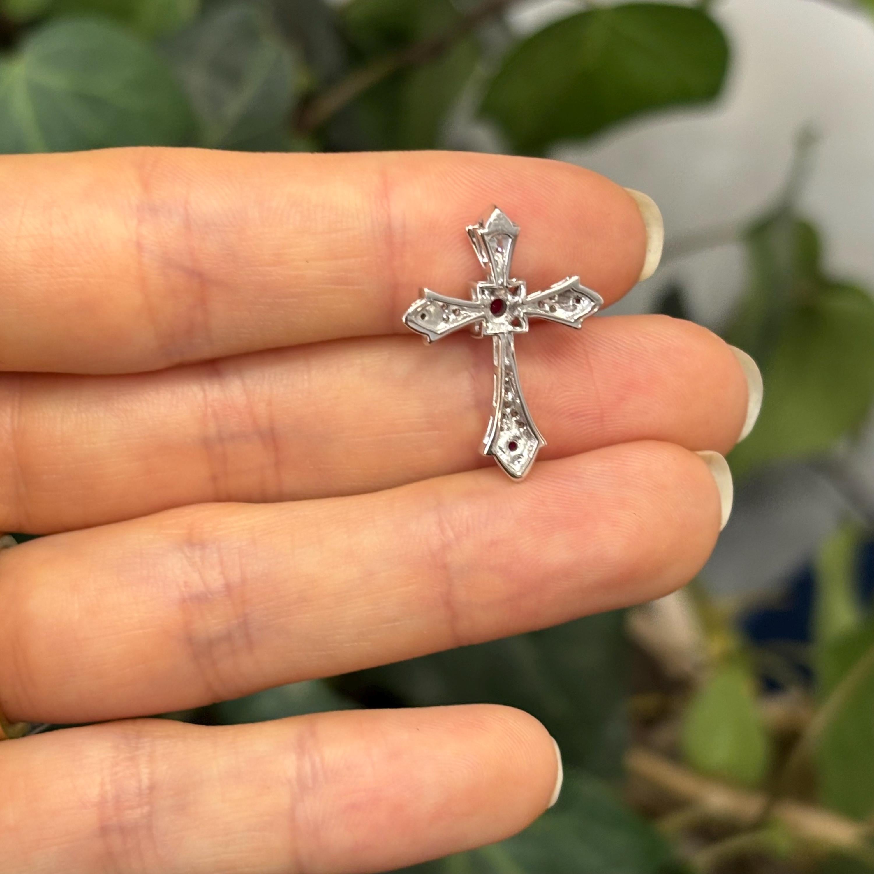 10k White Gold Ruby and Diamond Fleur de Lis Cross Pendant Slide