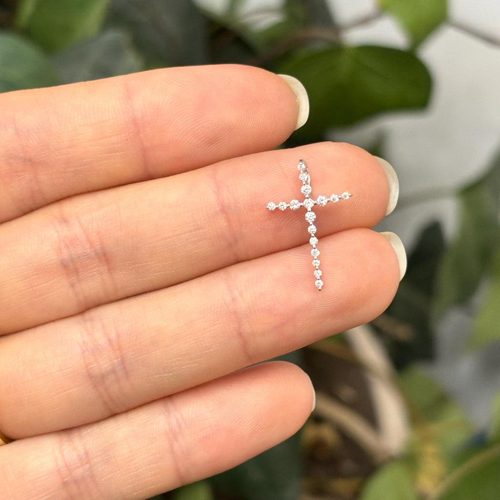 14k White Gold 1/6 Carat Lab Diamond Minimal Cross Pendant Slide