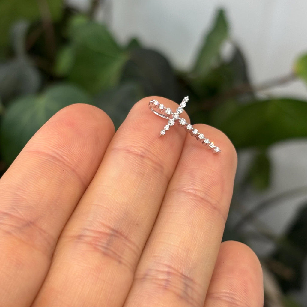 14k White Gold 1/6 Carat Lab Diamond Minimal Cross Pendant Slide