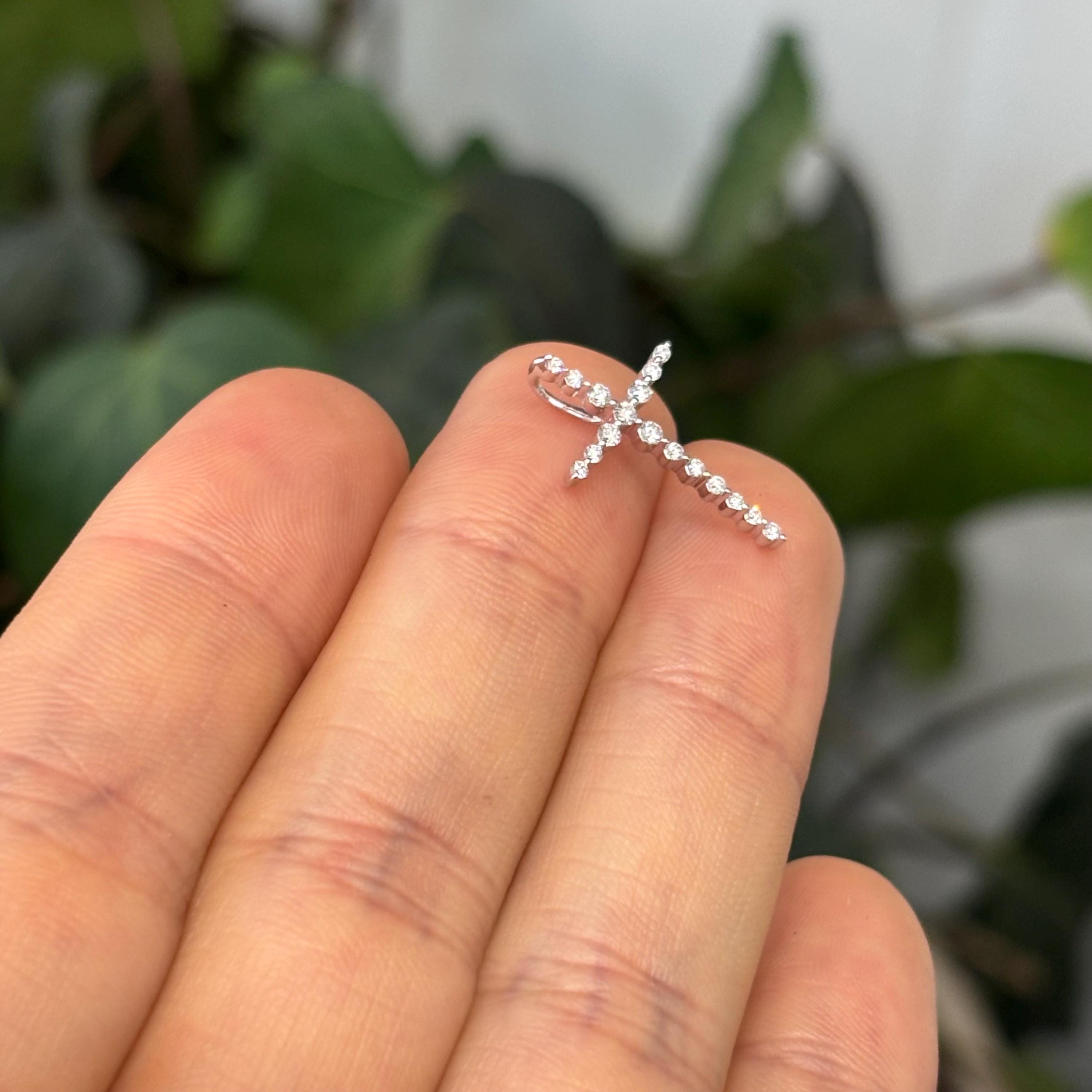 14k White Gold 1/6 Carat Lab Diamond Minimal Cross Pendant Slide