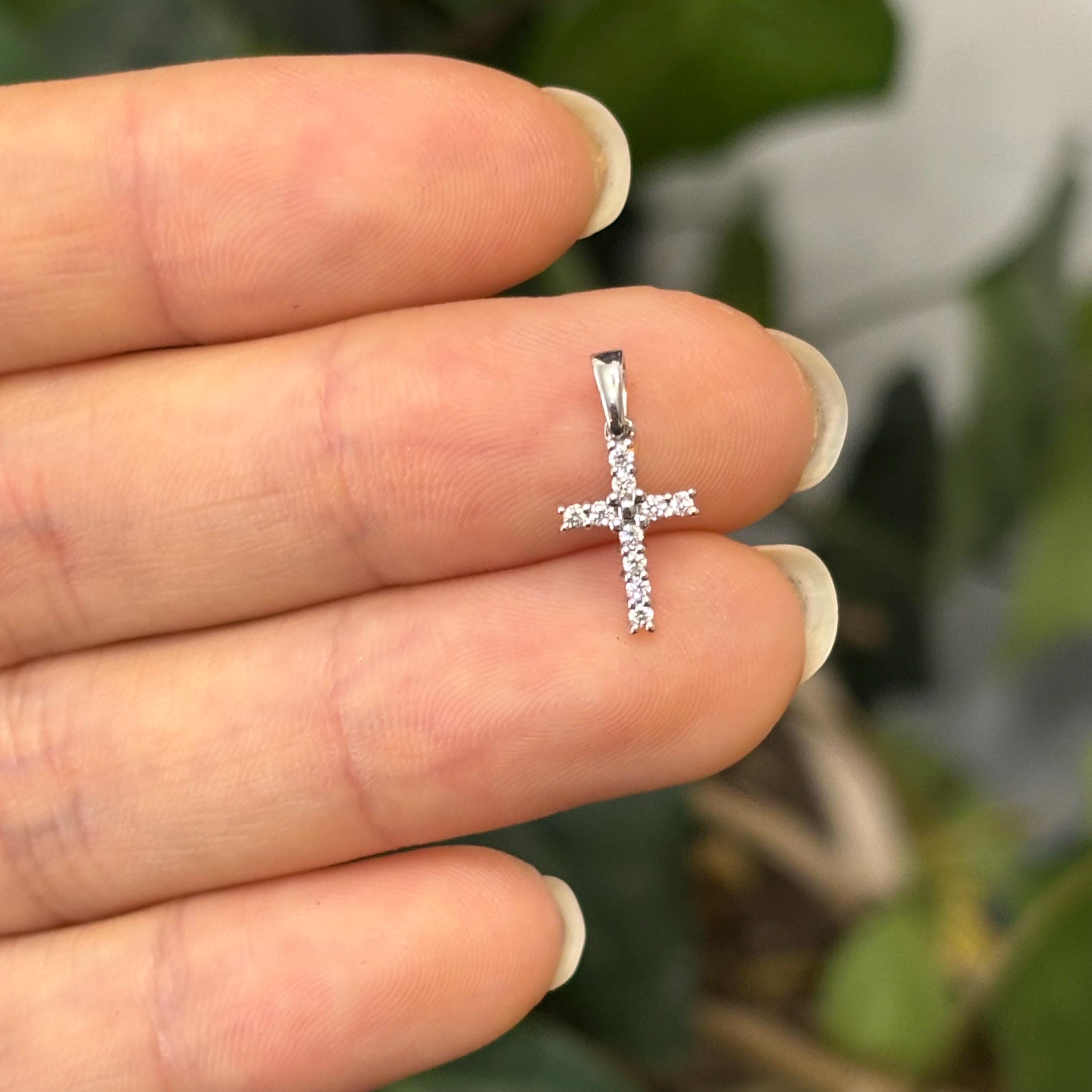 14k White Gold 1/10 Carat Lab Diamond Mini Cross Pendant Charm