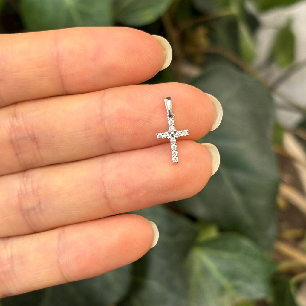 14k White Gold 1/10 Carat Lab Diamond Mini Cross Pendant Charm