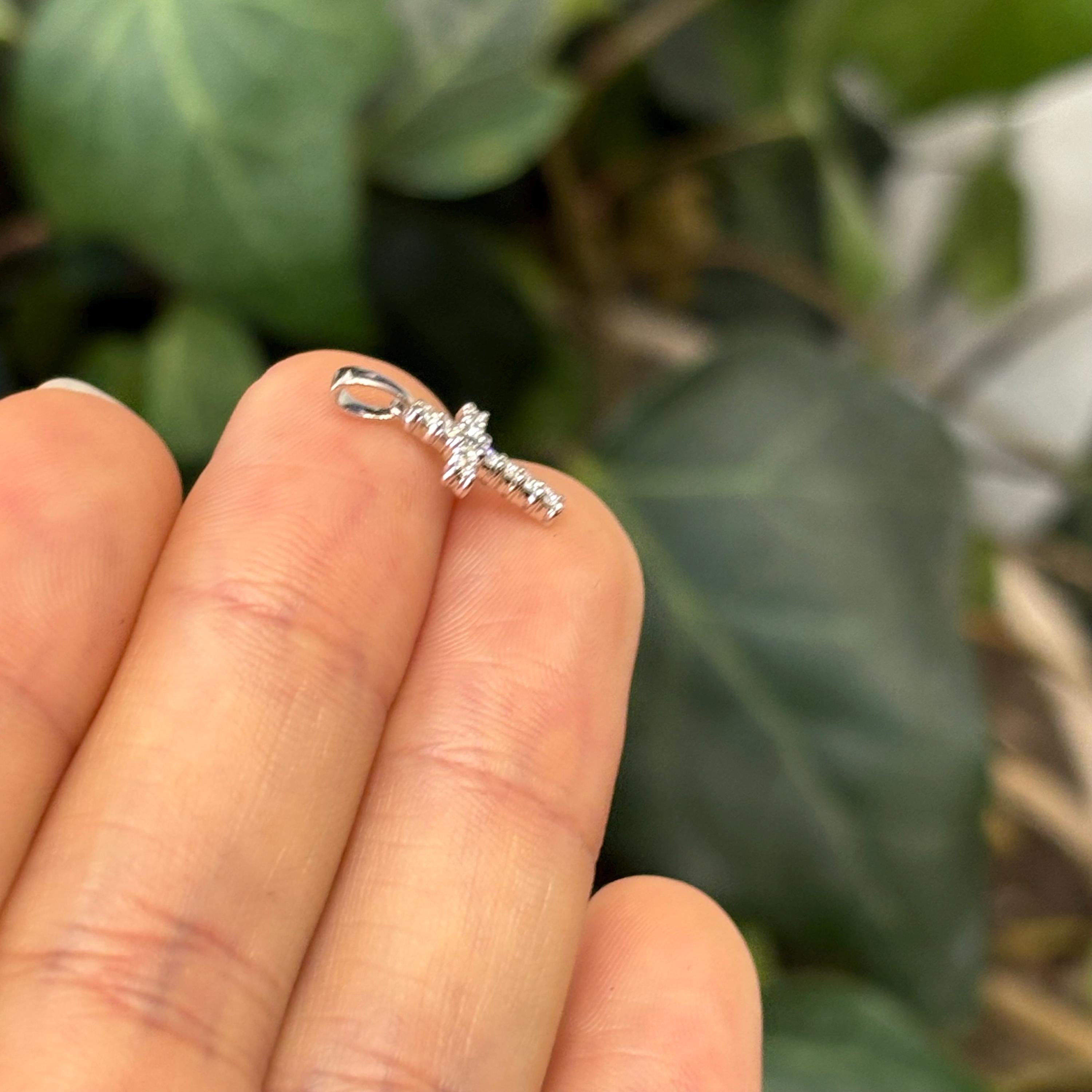 14k White Gold 1/10 Carat Lab Diamond Mini Cross Pendant Charm