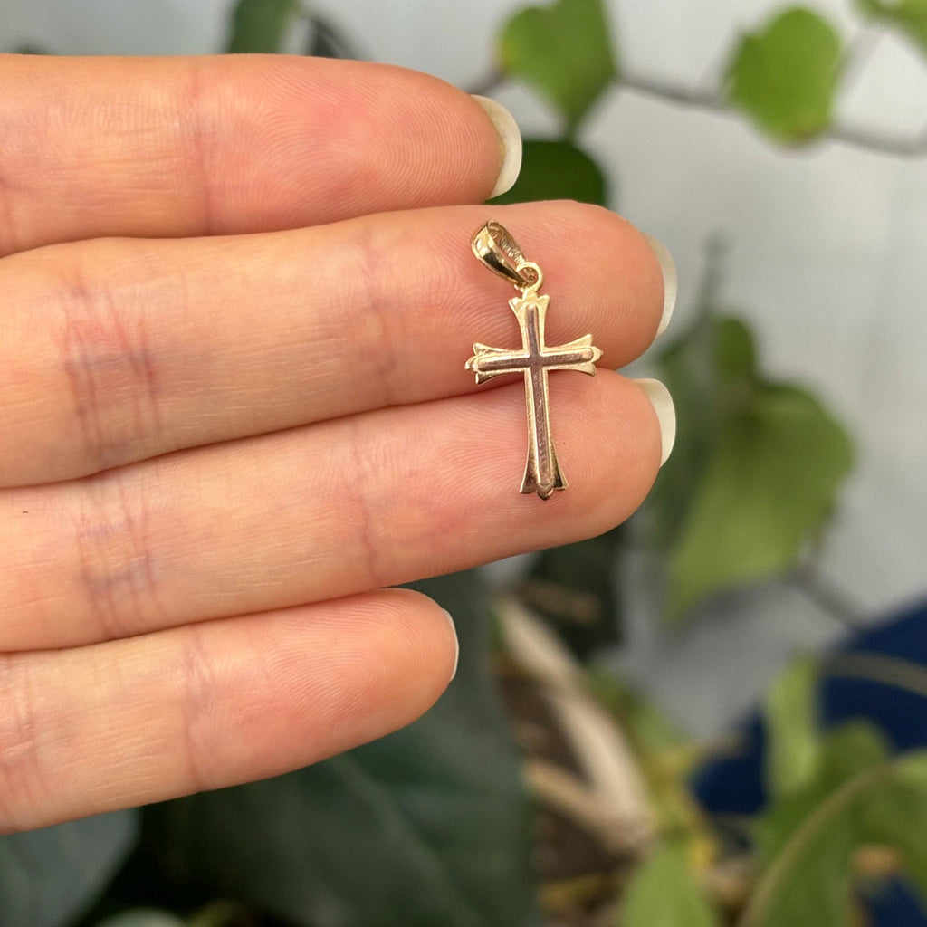 14k Rose Gold and Yellow Gold Small Cross Charm Pendant Two-Tone