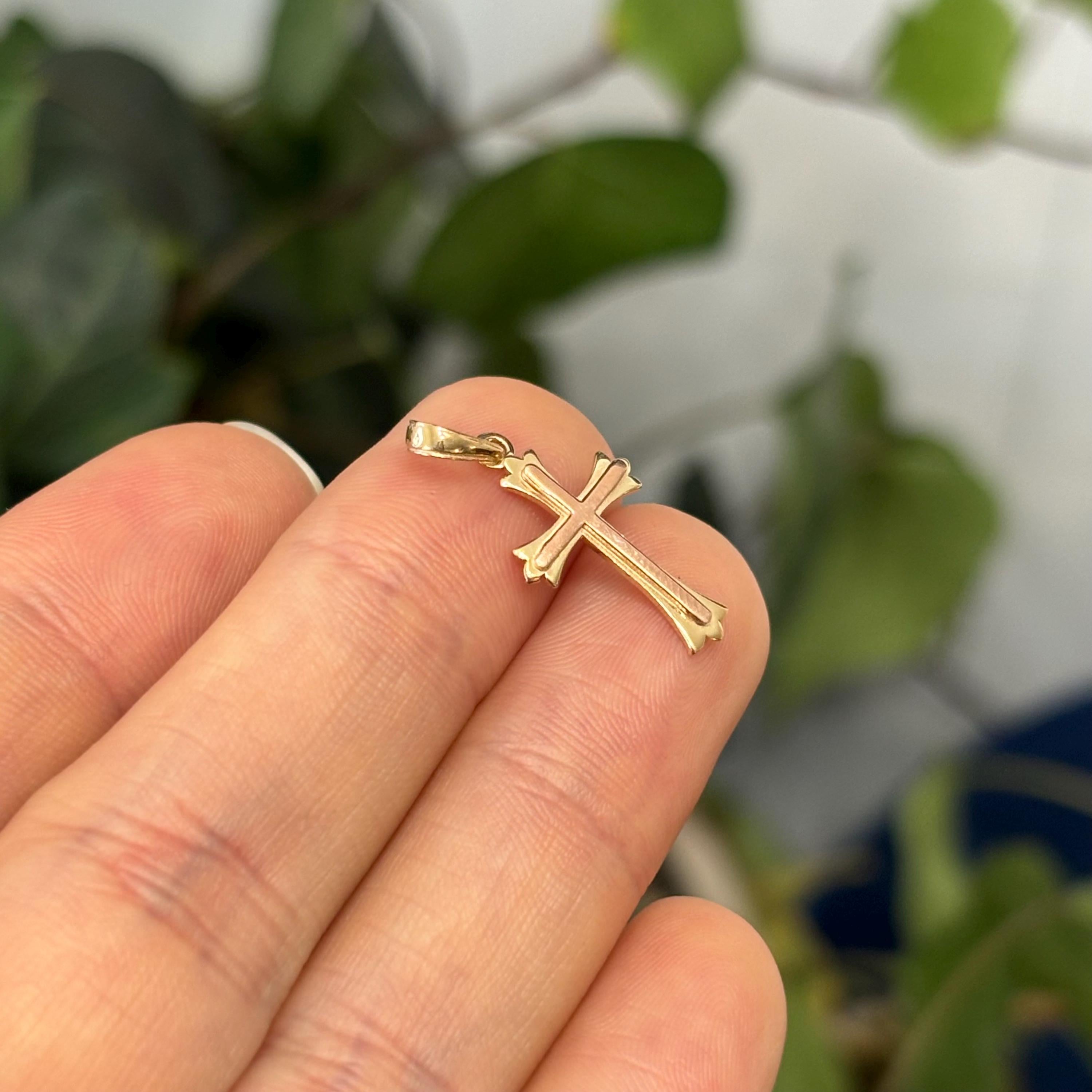 14k Rose Gold and Yellow Gold Small Cross Charm Pendant Two-Tone